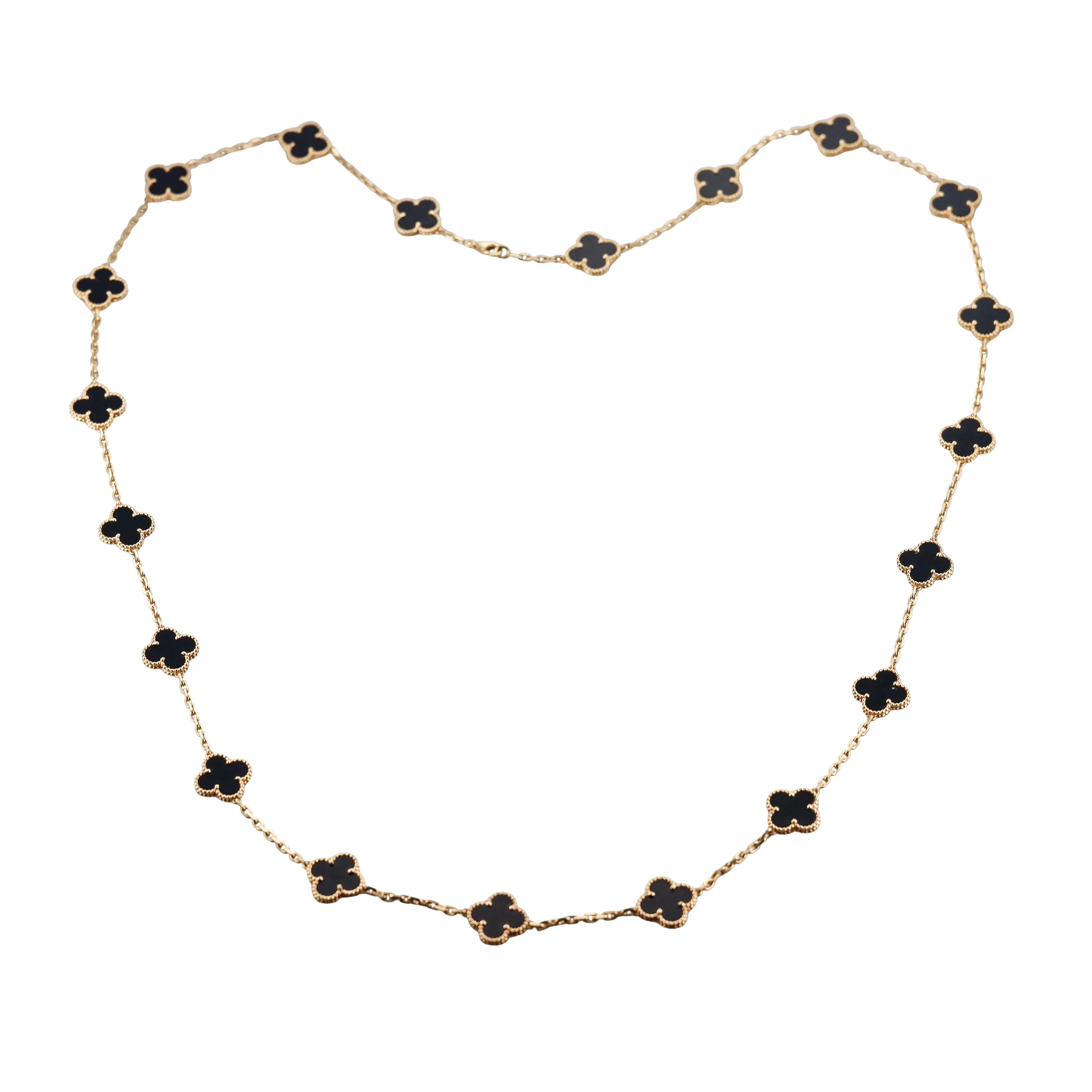 Van Cleef Arpels Vintage Alhambra 20 Motif Onyx Gold Long Necklace