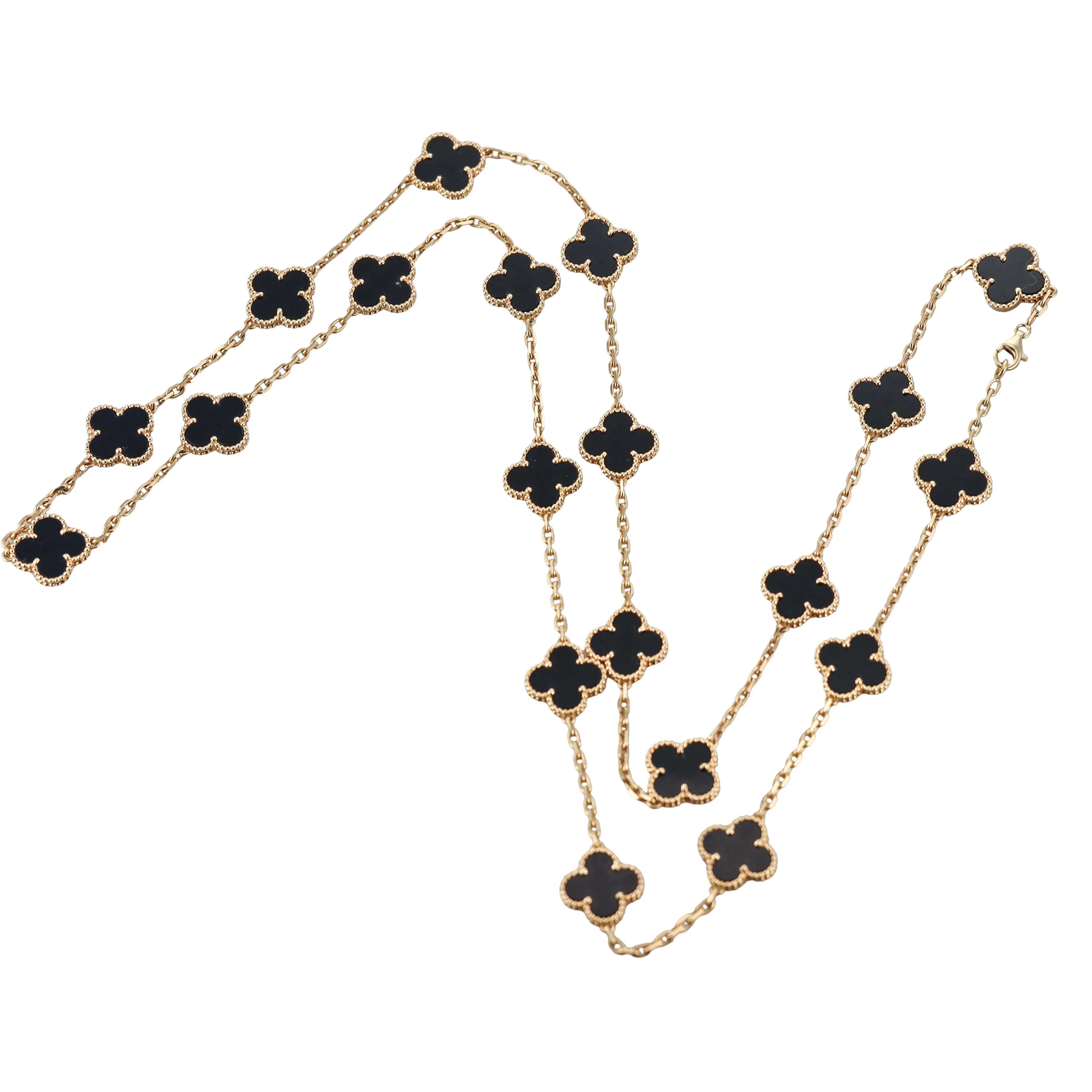 Van Cleef  Arpels Vintage Alhambra 20 Motif Onyx Gold Long Necklace
