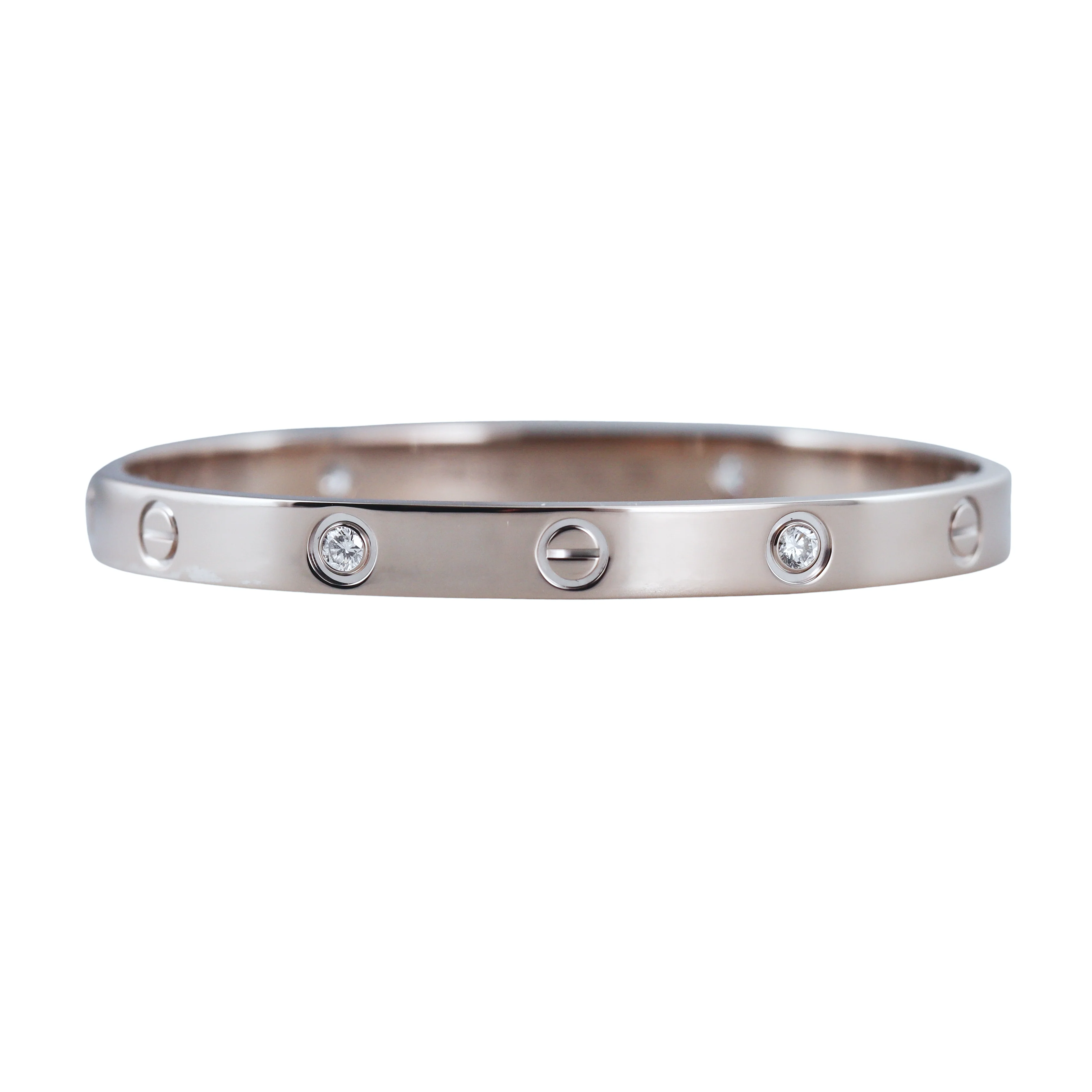 Cartier Love White Gold 4 Diamond Classic Model Bracelet Size 17