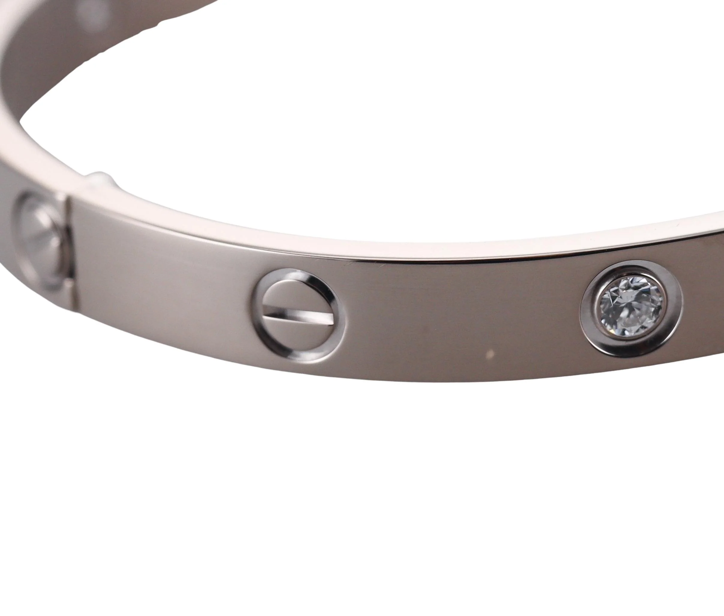 Cartier Love White Gold 4 Diamond Classic Model Bracelet Size 17