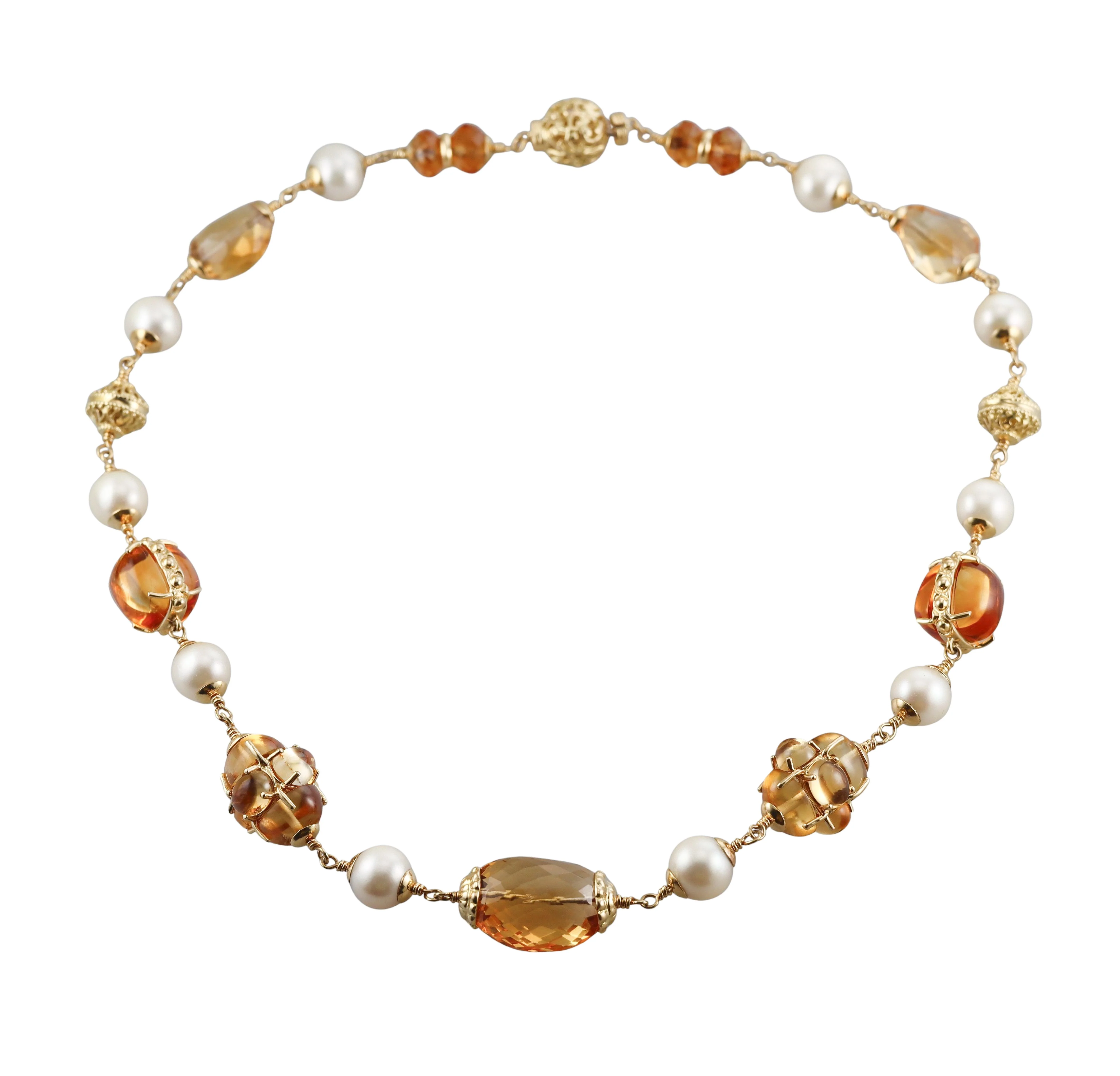 Seaman Schepps Pearl Amber Citrine Gold Necklace