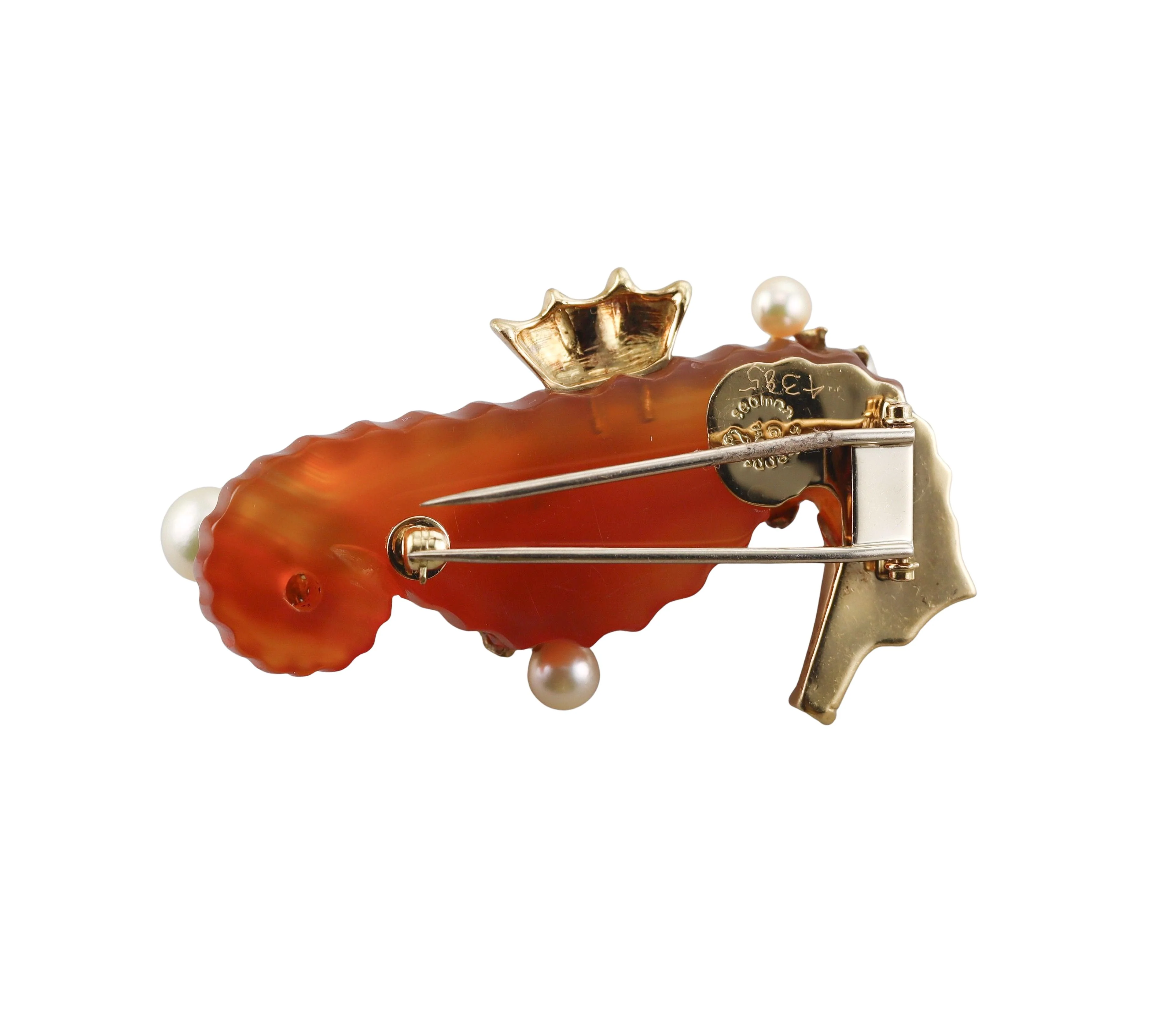 Seaman Schepps Agate Pearl Citrine Gold Seahorse Brooch Pin