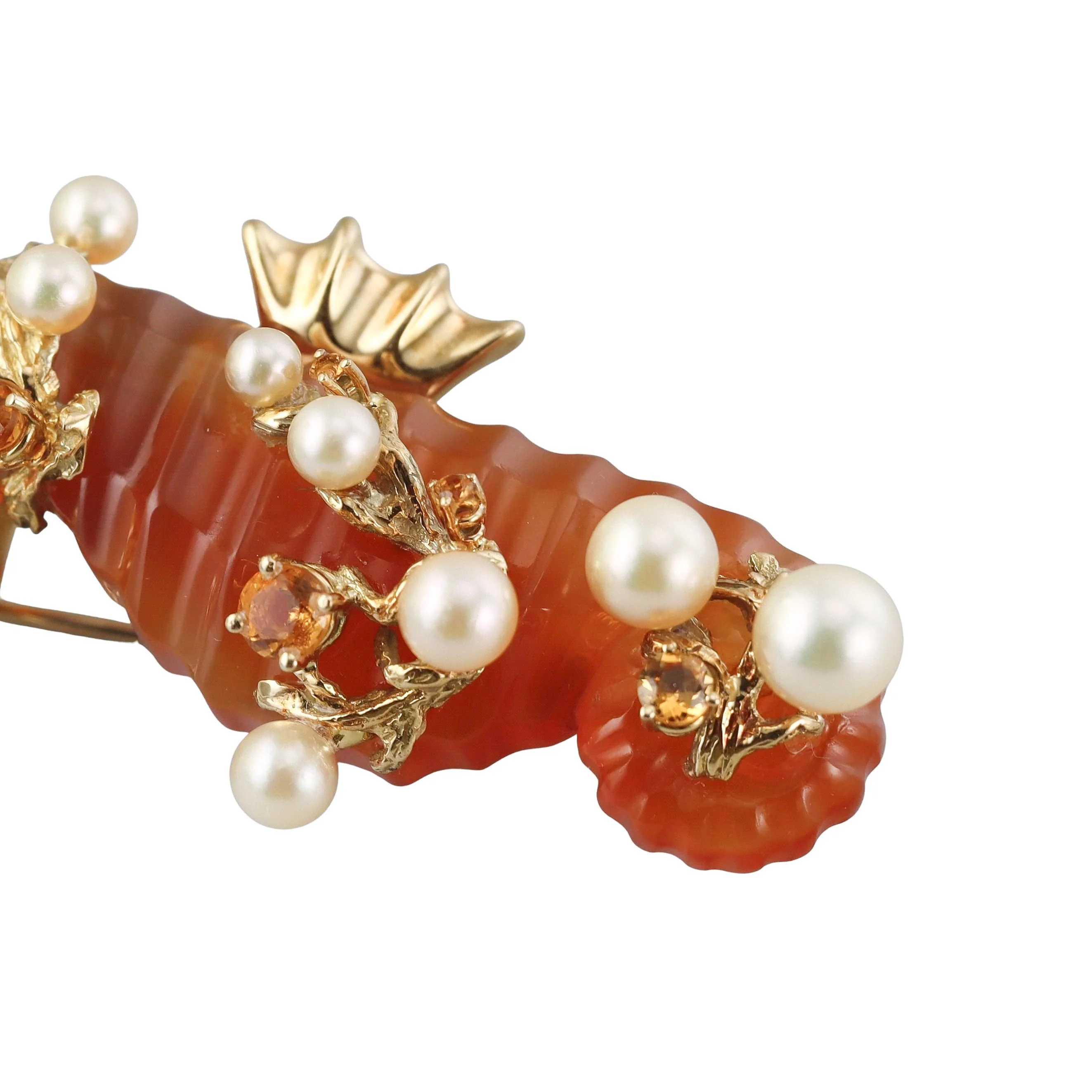 Seaman Schepps Agate Pearl Citrine Gold Seahorse Brooch Pin