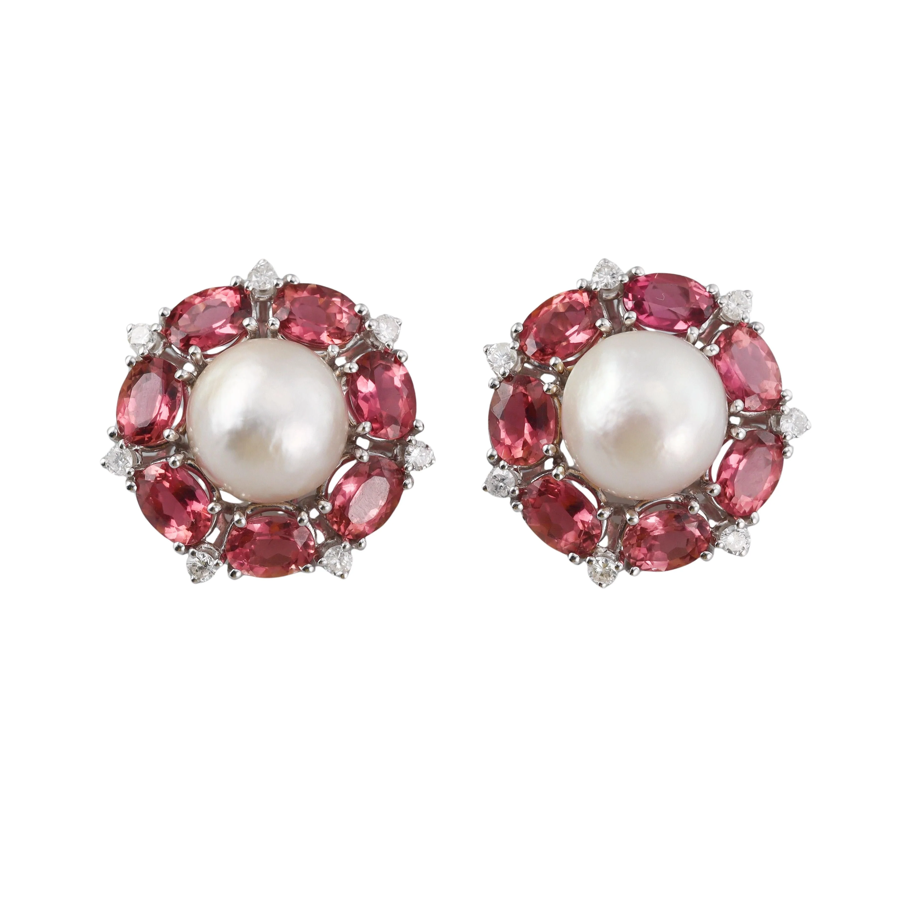 Seaman Schepps Pink Tourmaline Diamond Mabe Pearl Gold Earrings
