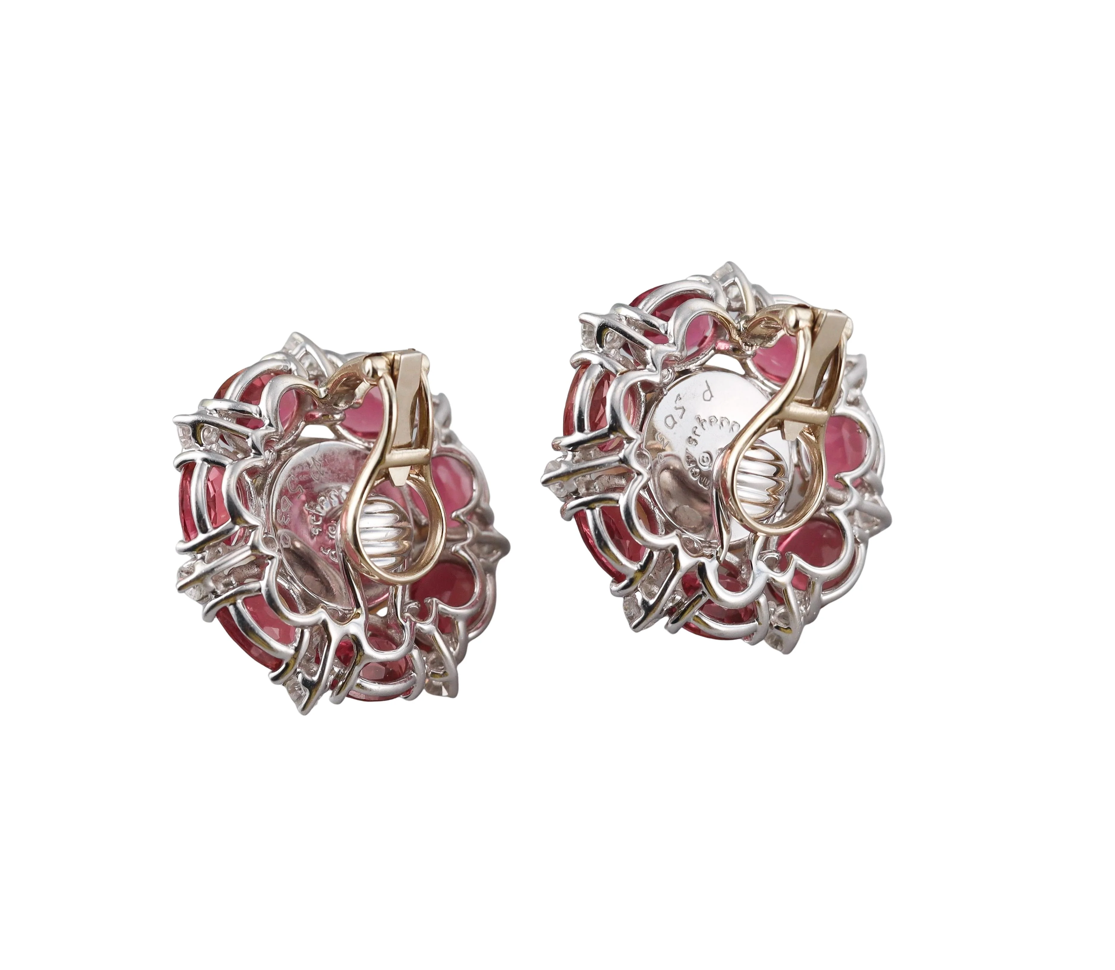 Seaman Schepps Pink Tourmaline Diamond Mabe Pearl Gold Earrings
