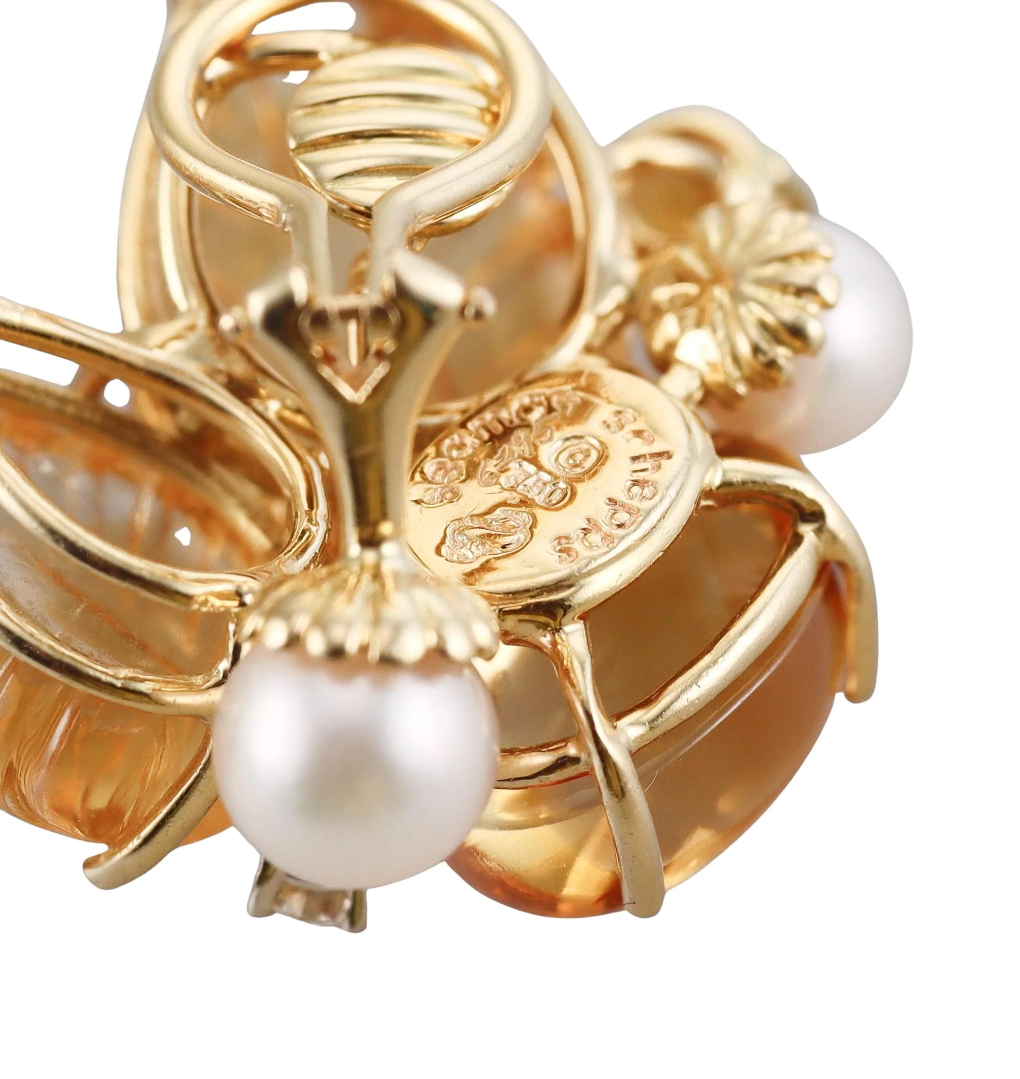 Seaman Schepps Citrine Amber Pearl Diamond Gold Earrings