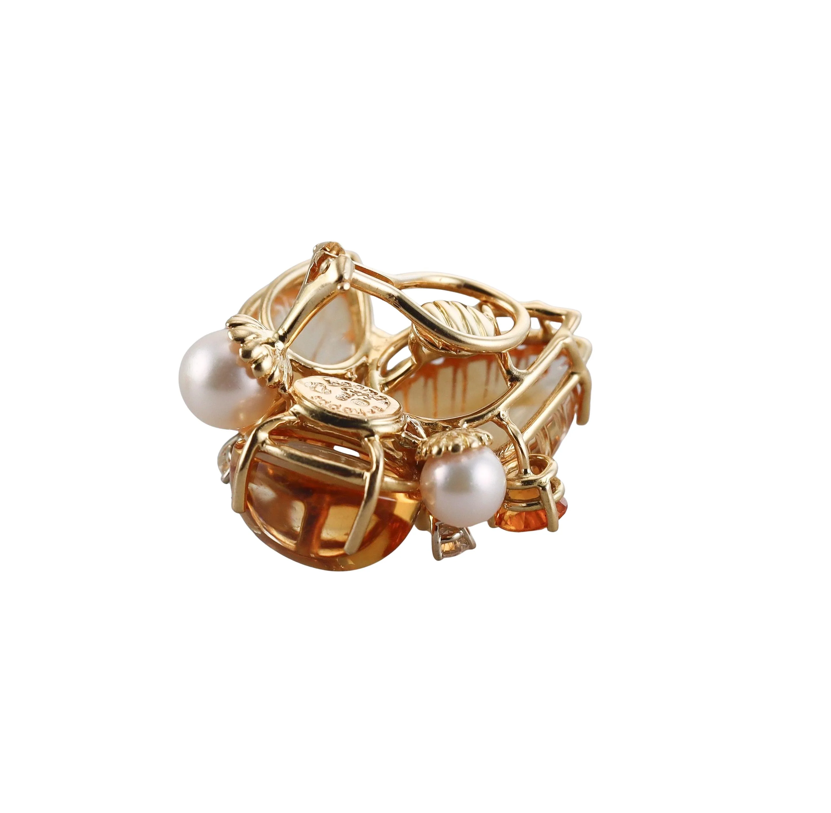 Seaman Schepps Citrine Amber Pearl Diamond Gold Earrings