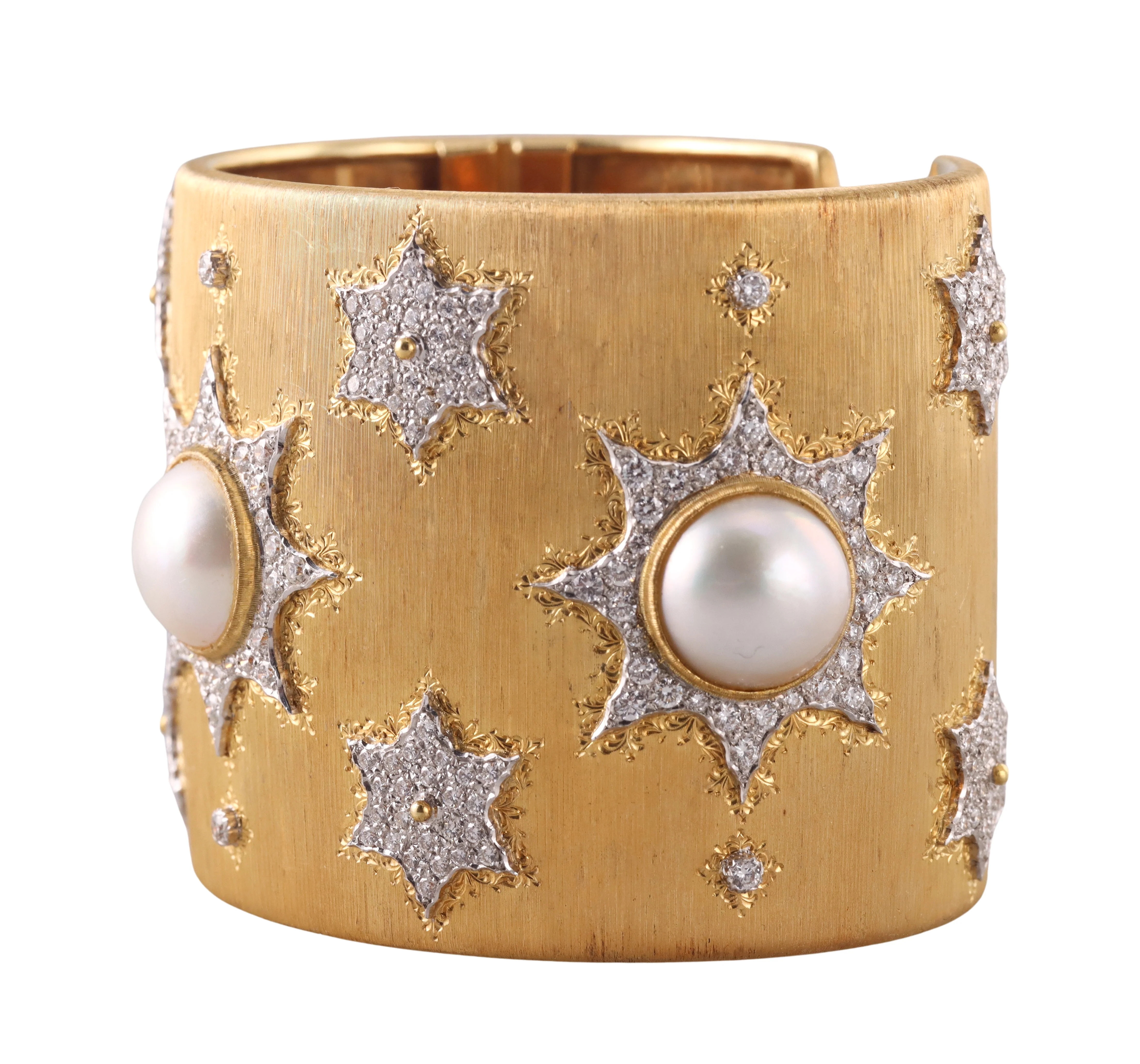 Mario Buccellati Pearl Diamond Gold Cuff Bracelet