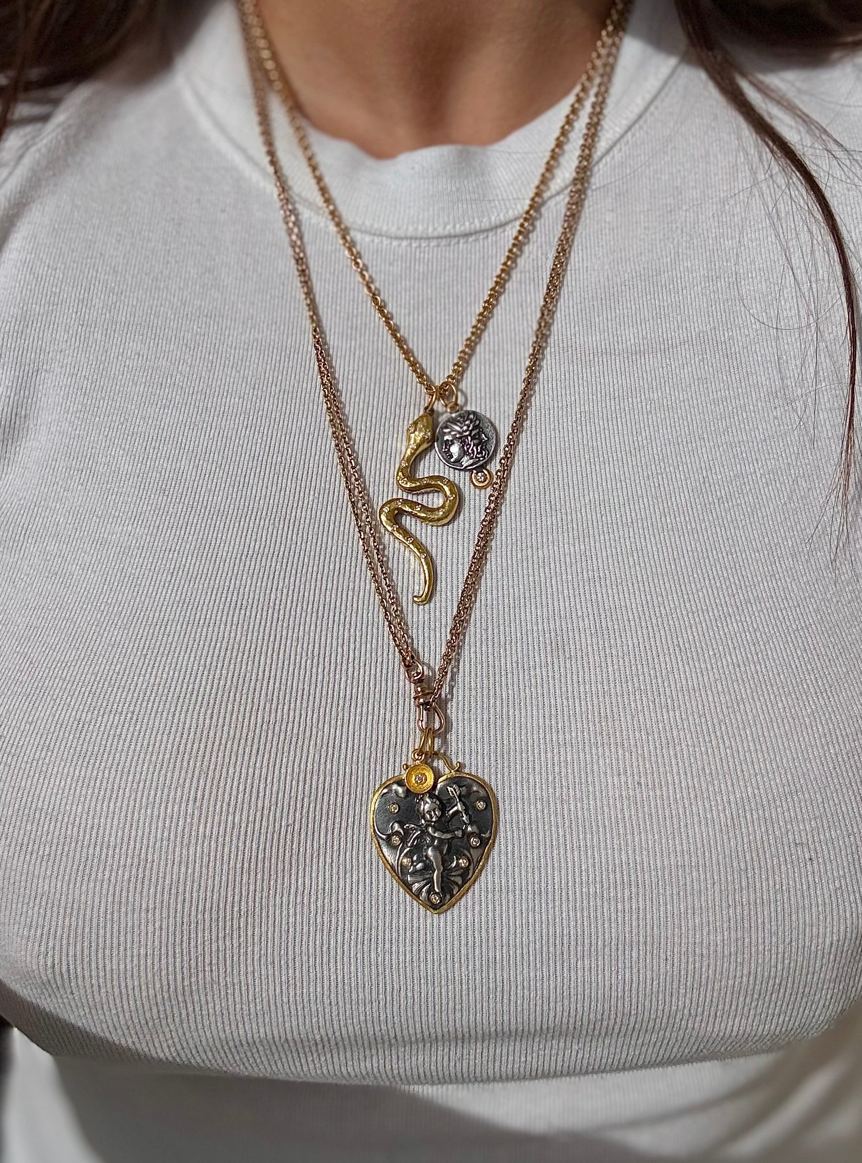 Ancient Inspired Gold Silver Diamond Figa Pendant Charm