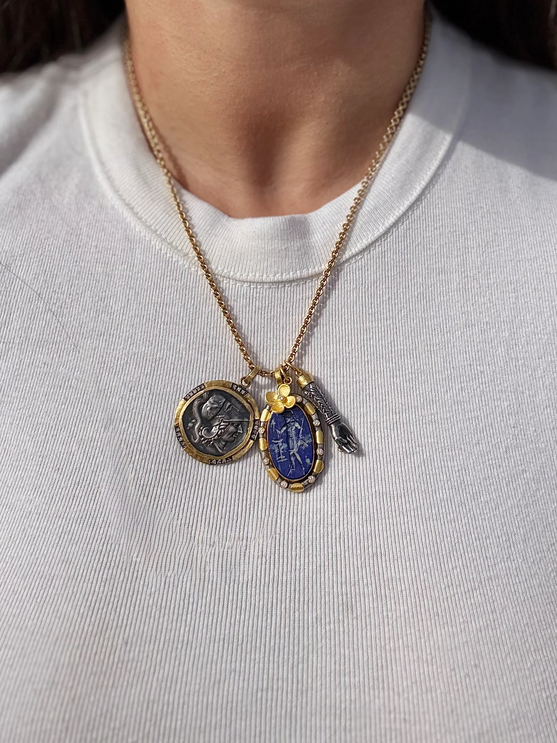 Ancient Inspired Gold Silver Diamond Micro Mosaic Star of David Pendant