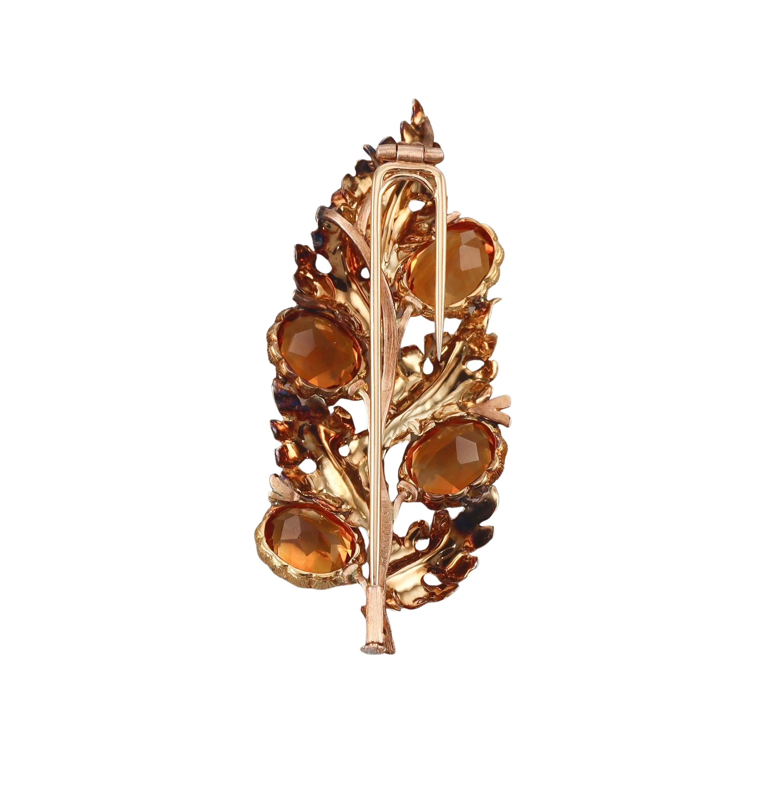 Buccellati Citrine Gold Leaf Brooch Pin