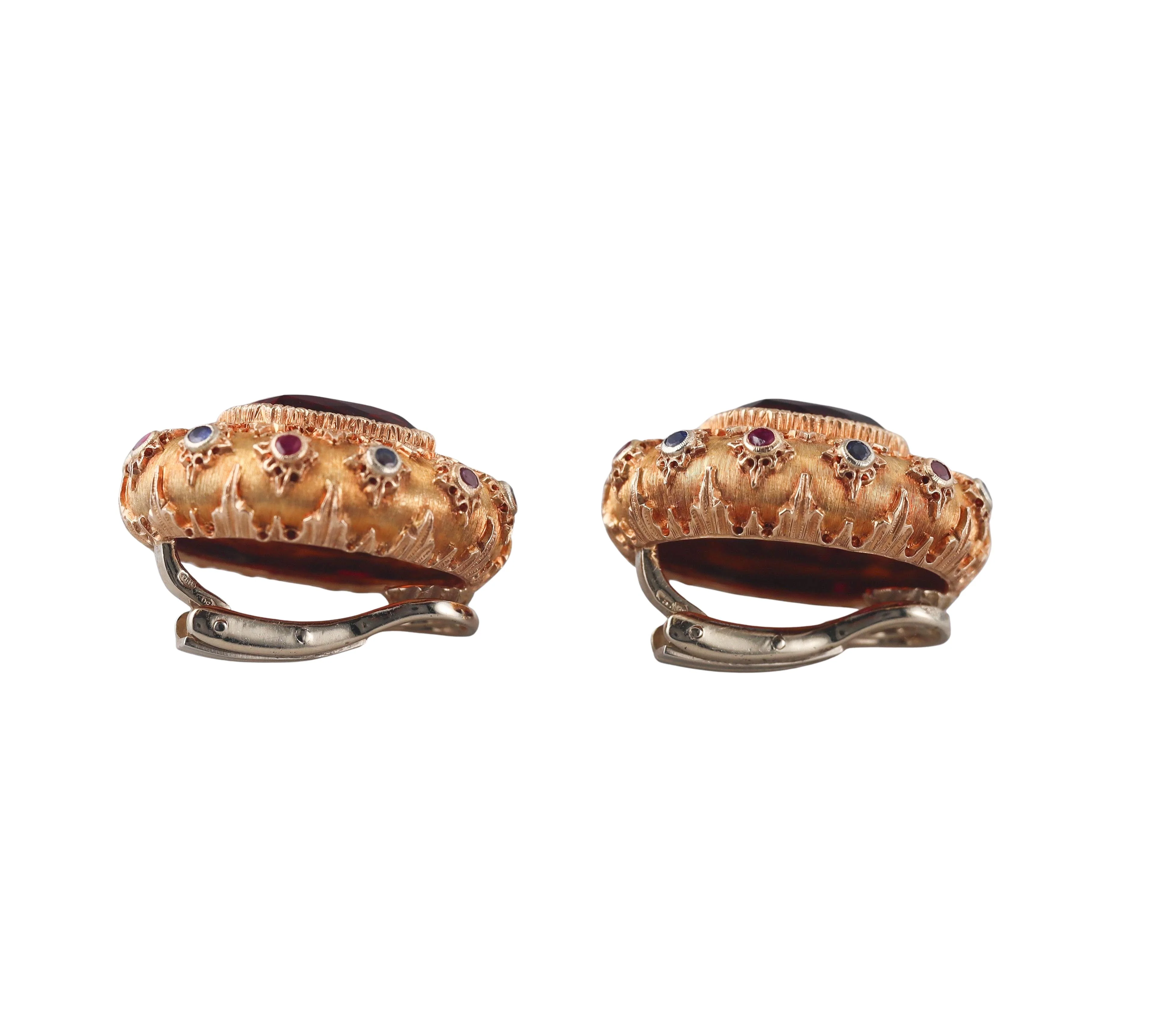 Buccellati Citrine Sapphire Ruby Gold Earrings