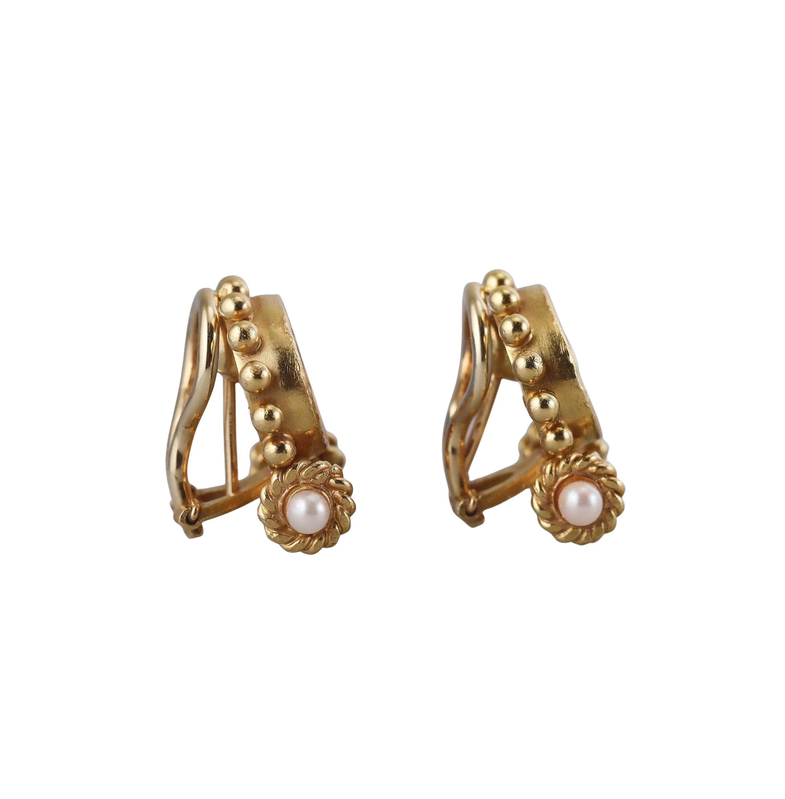 Elizabeth Locke Venetian Glass Intaglio Pegasus Pearl Gold Earrings