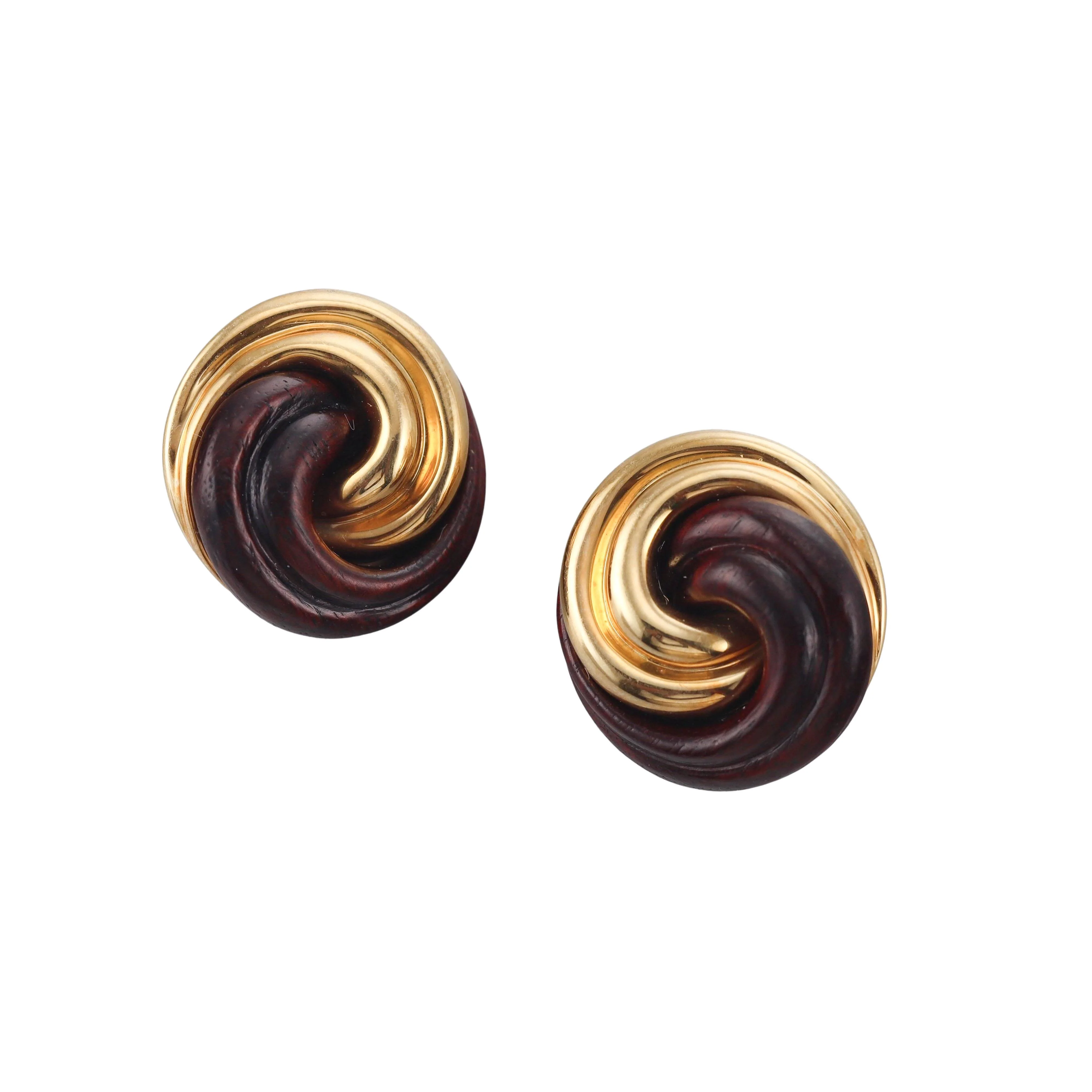 Seaman Schepps Swirl Wood Gold Earrings