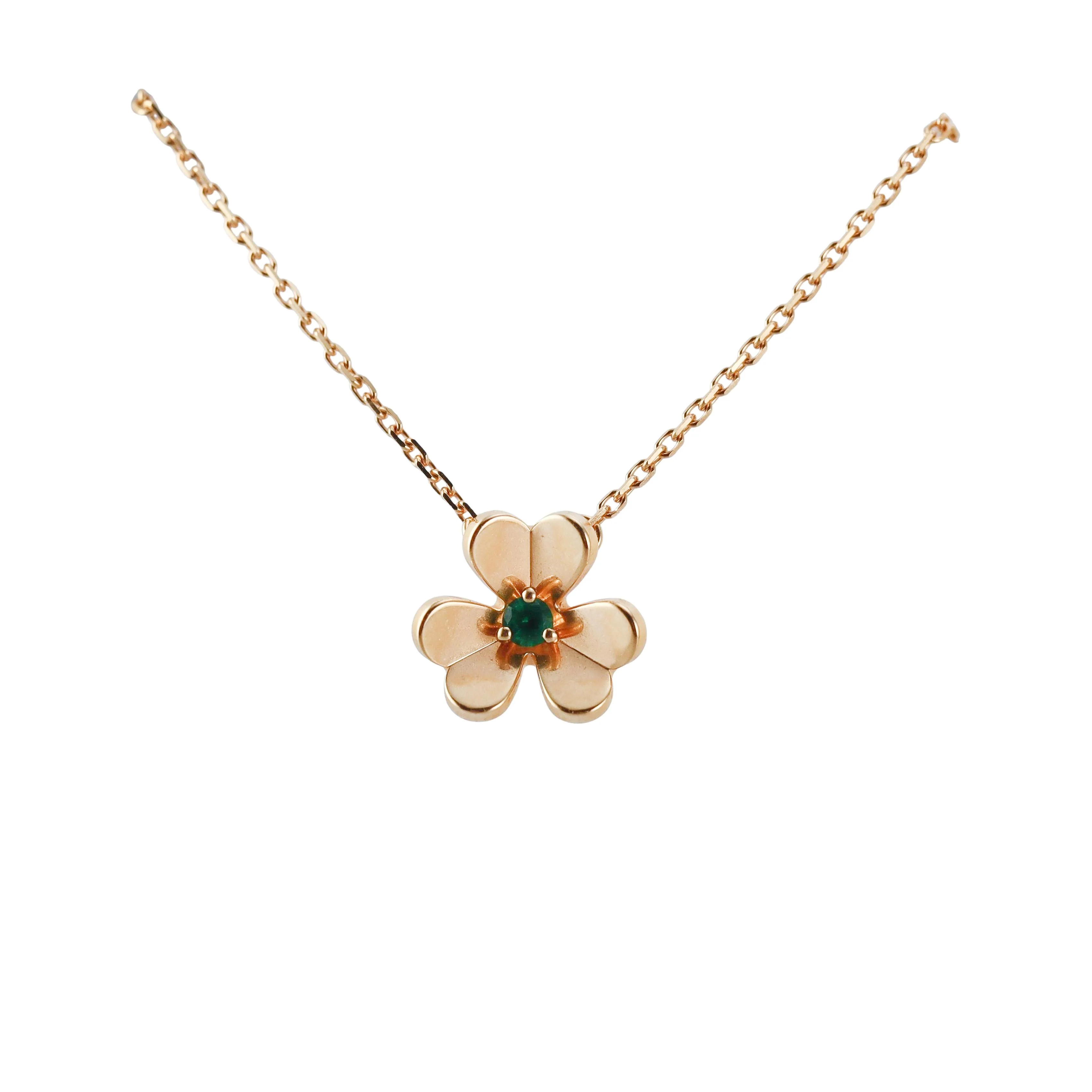 Van Cleef  Arpels Frivole Emerald Gold Pendant Necklace