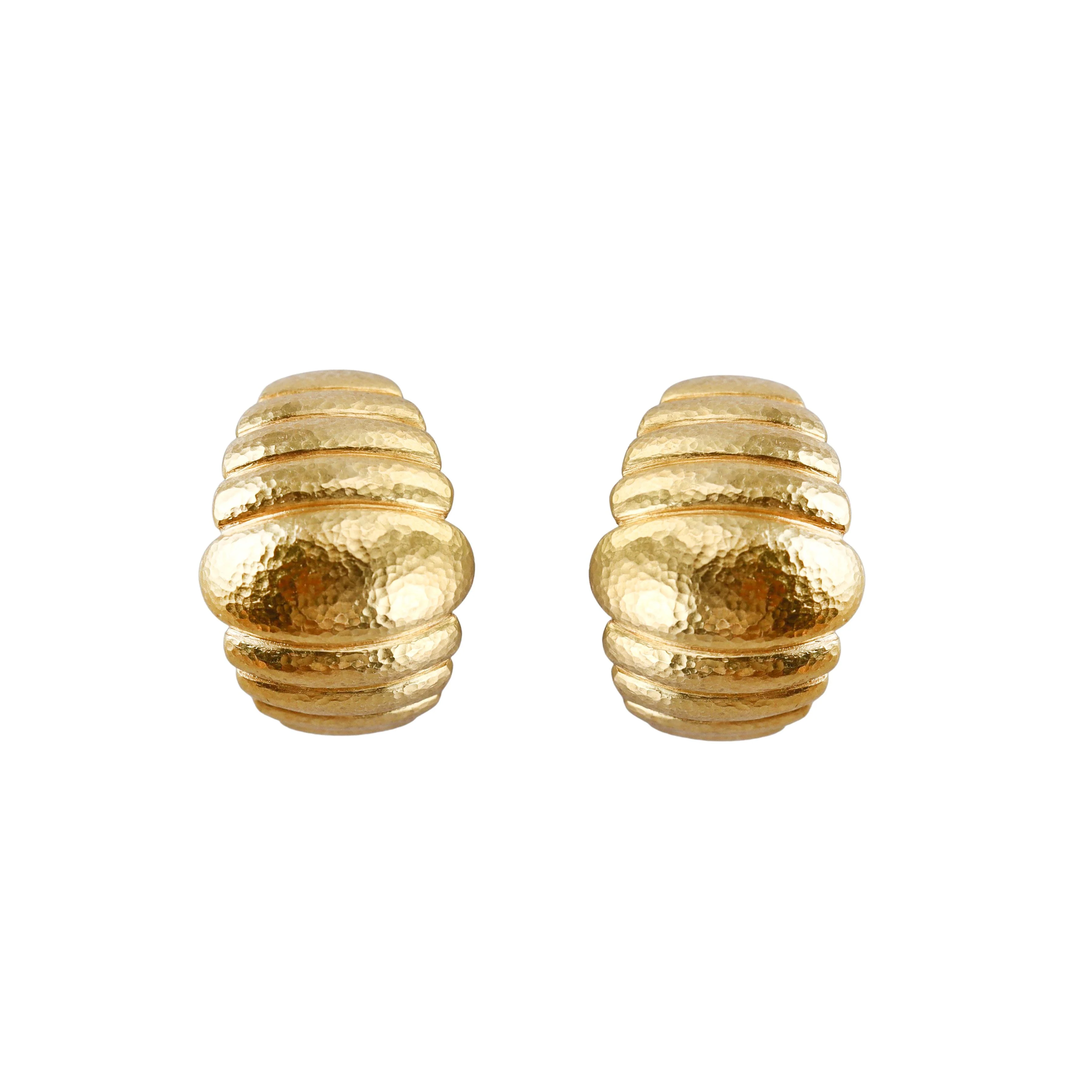 Elizabeth Locke Hammered Gold Hoop Earrings