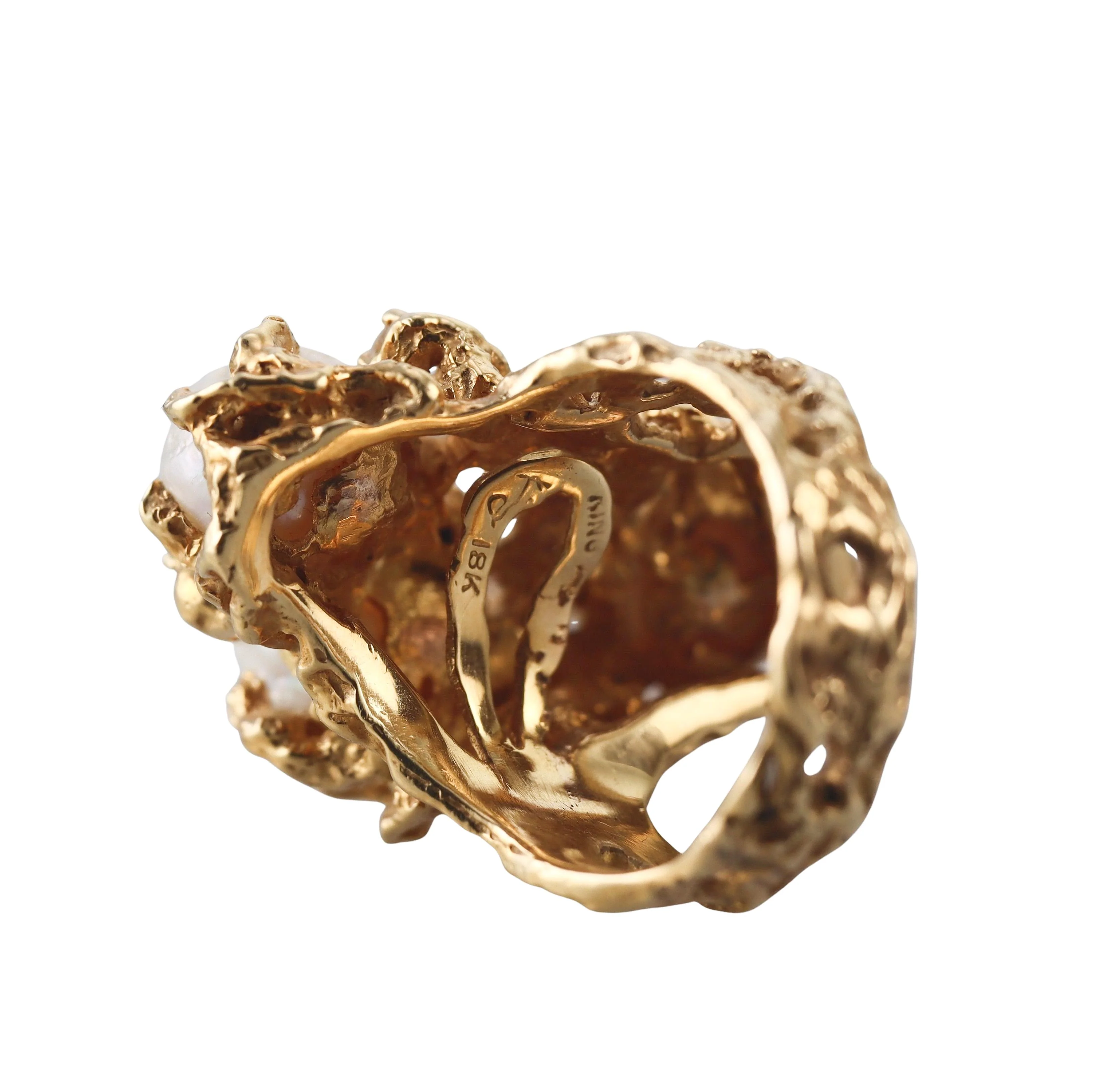 1970s Arthur King Diamond Pearl Gold Ring