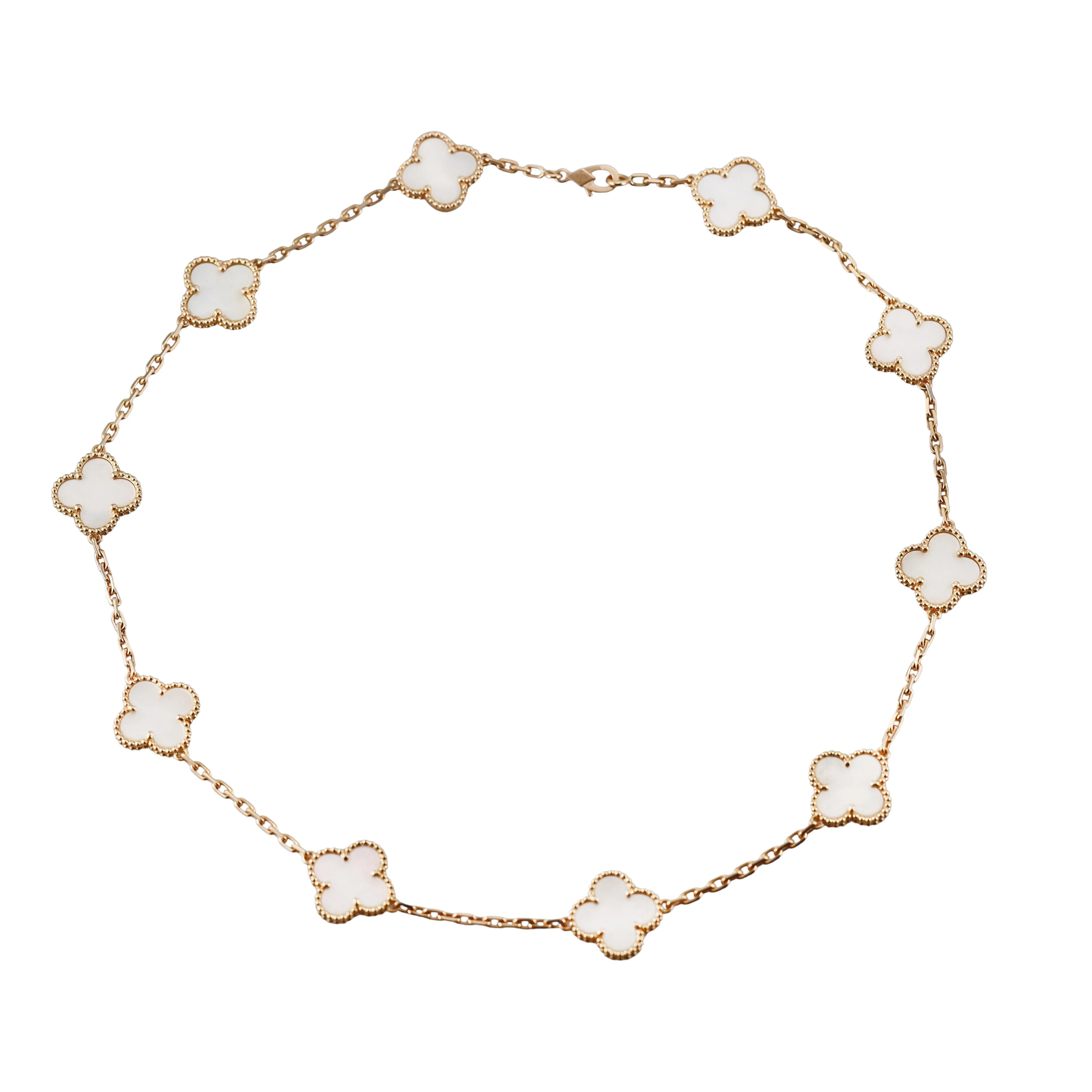 Van Cleef  Arpels Vintage Alhambra 10 Motif Mother of Pearl Gold Necklace