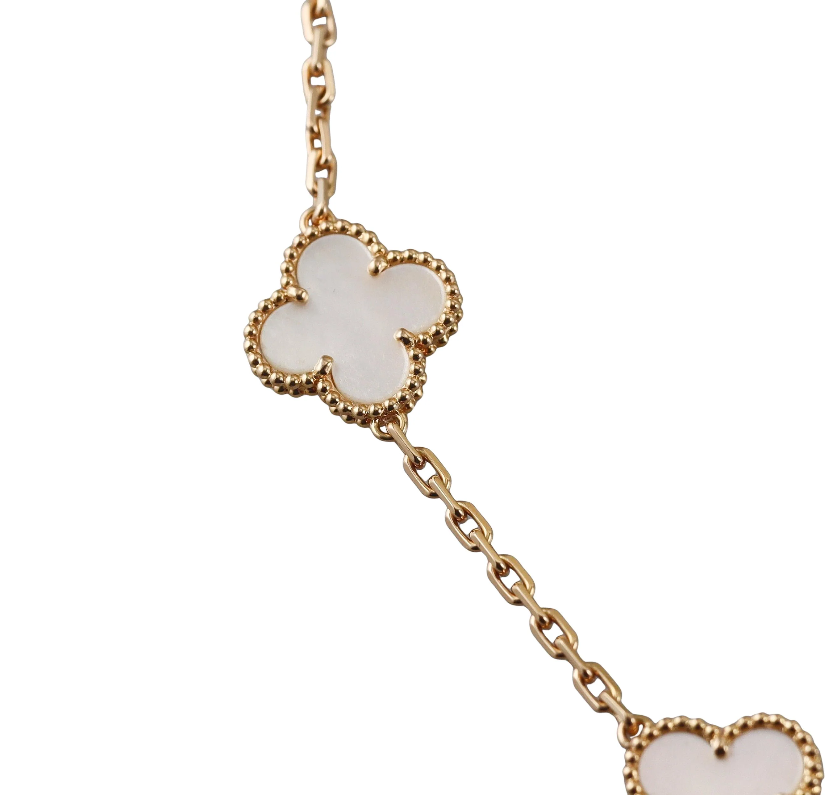 Van Cleef  Arpels Vintage Alhambra 10 Motif Mother of Pearl Gold Necklace