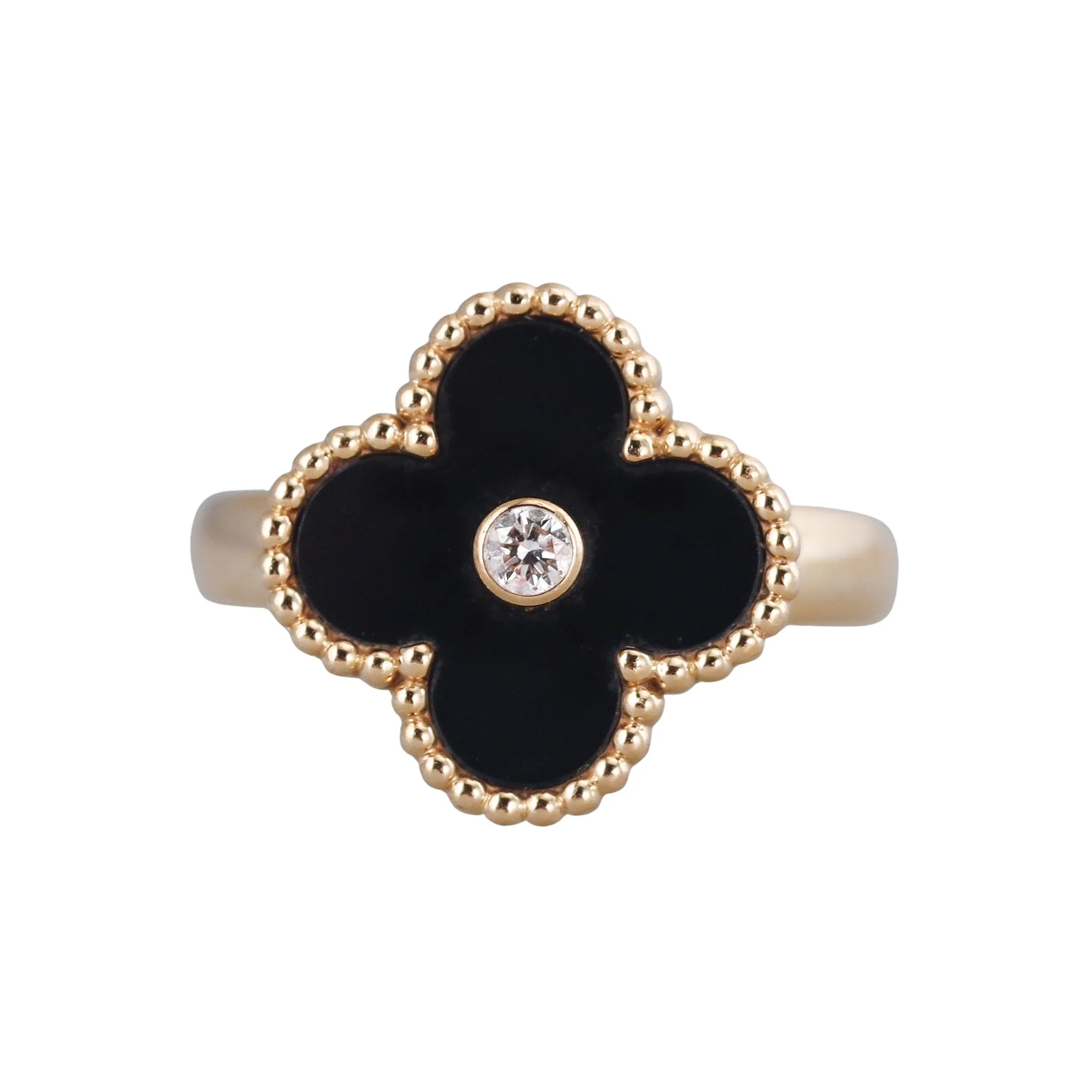 Van Cleef Arpels Vintage Alhambra Onyx Diamond Gold Ring