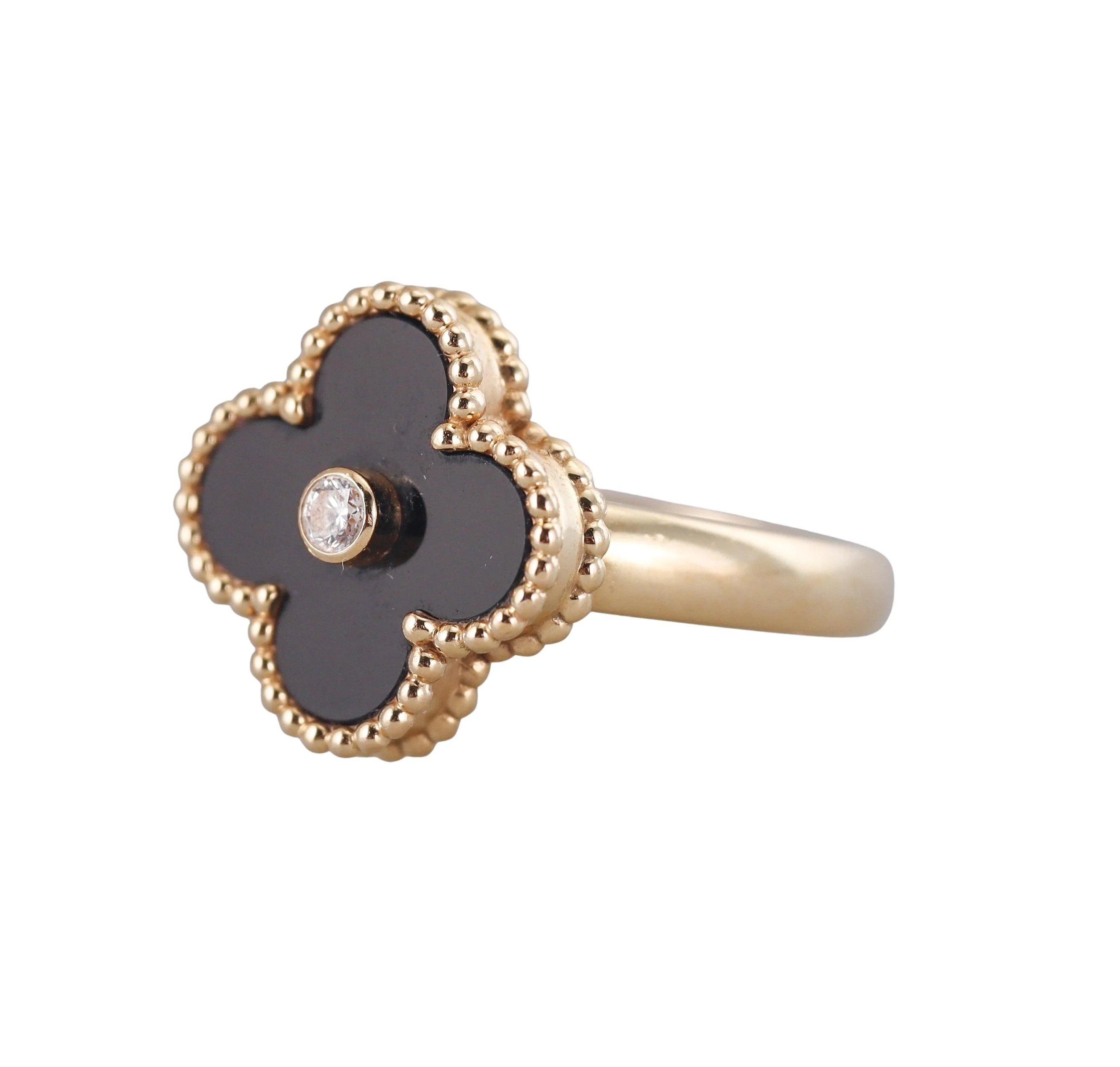Van Cleef  Arpels Vintage Alhambra Onyx Diamond Gold Ring