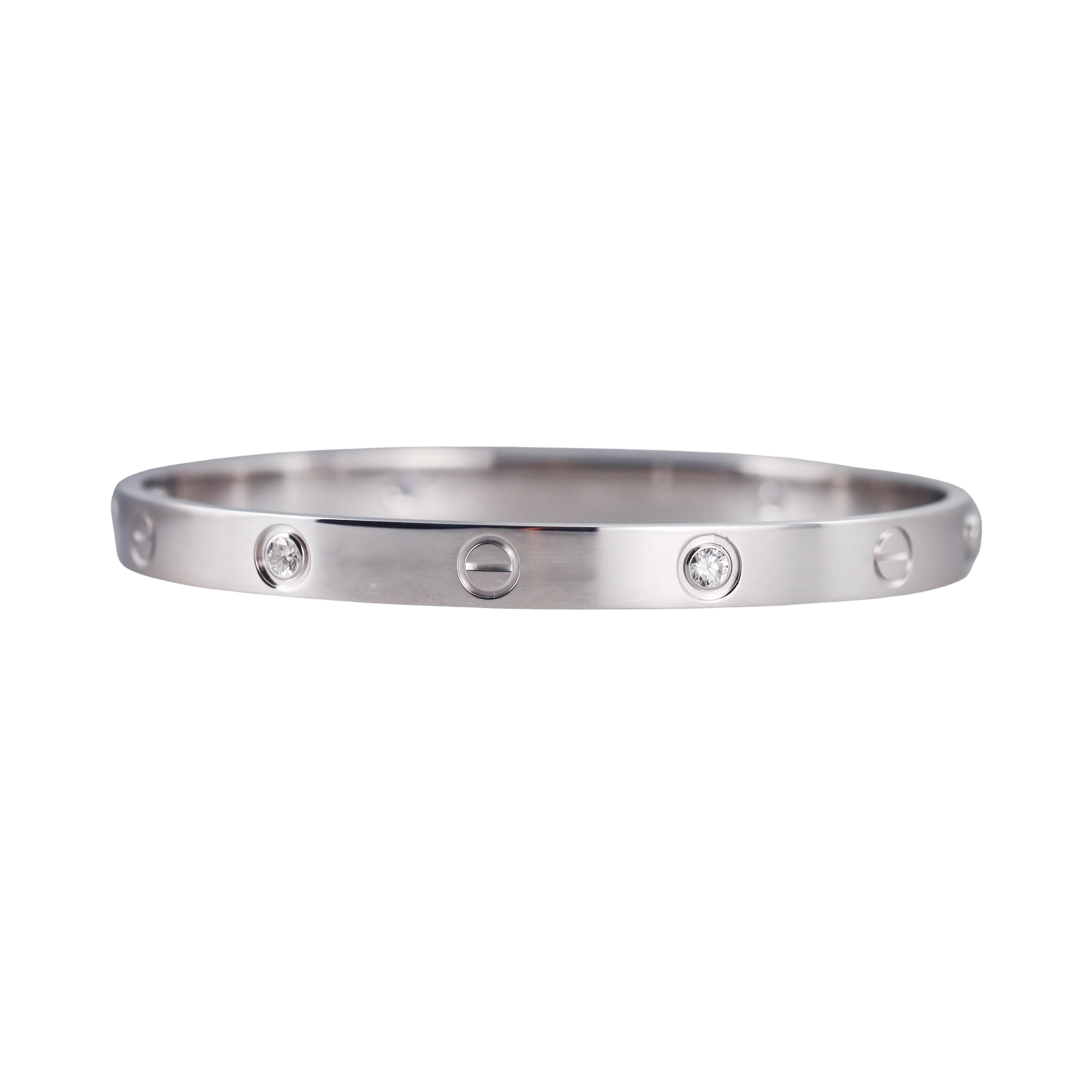 Cartier Love 4 Diamond White Gold Classic Model Bracelet Size 18