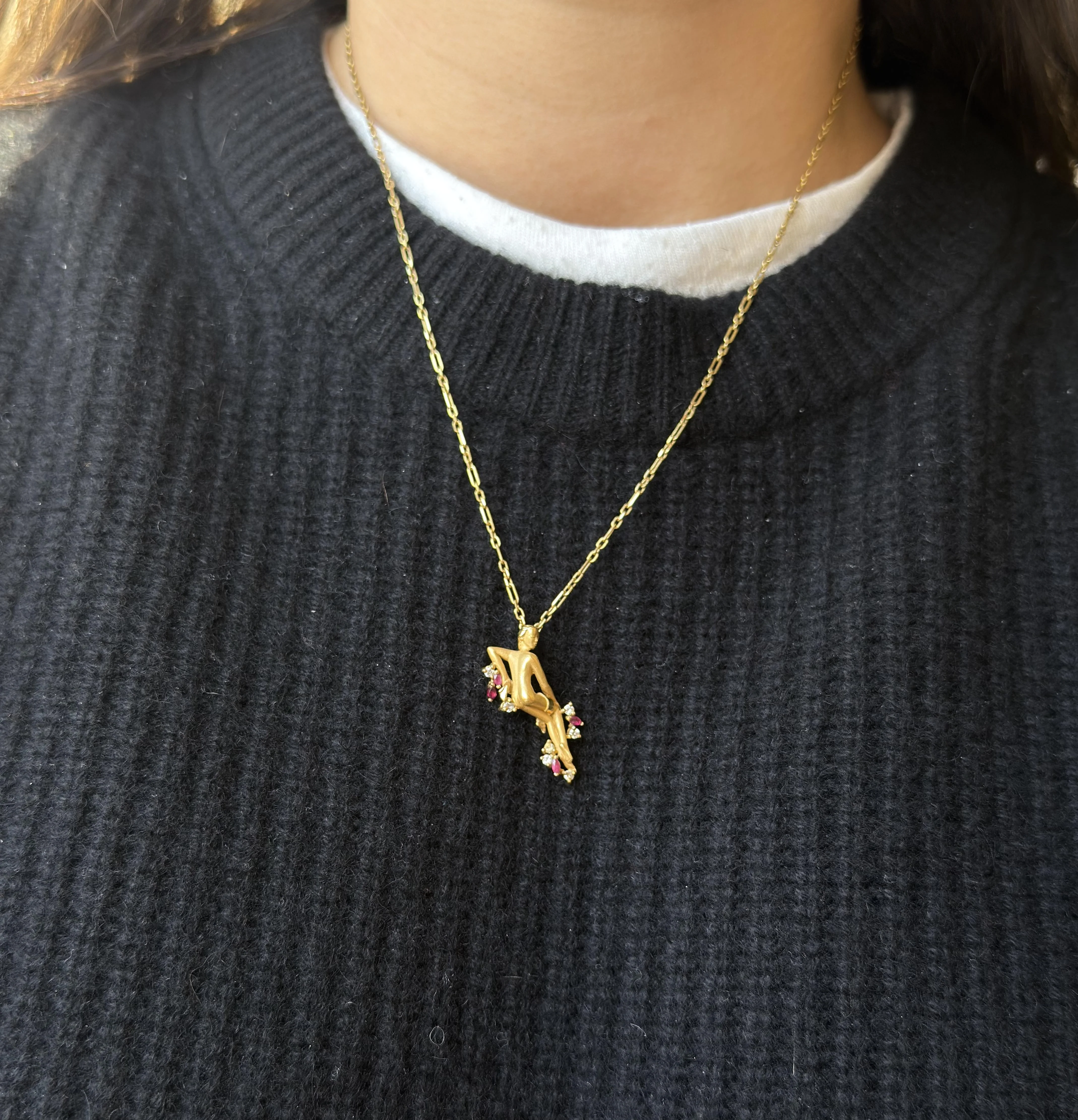 Carrera y Carrera Diamond Ruby Gold Nude Figure Pendant Necklace