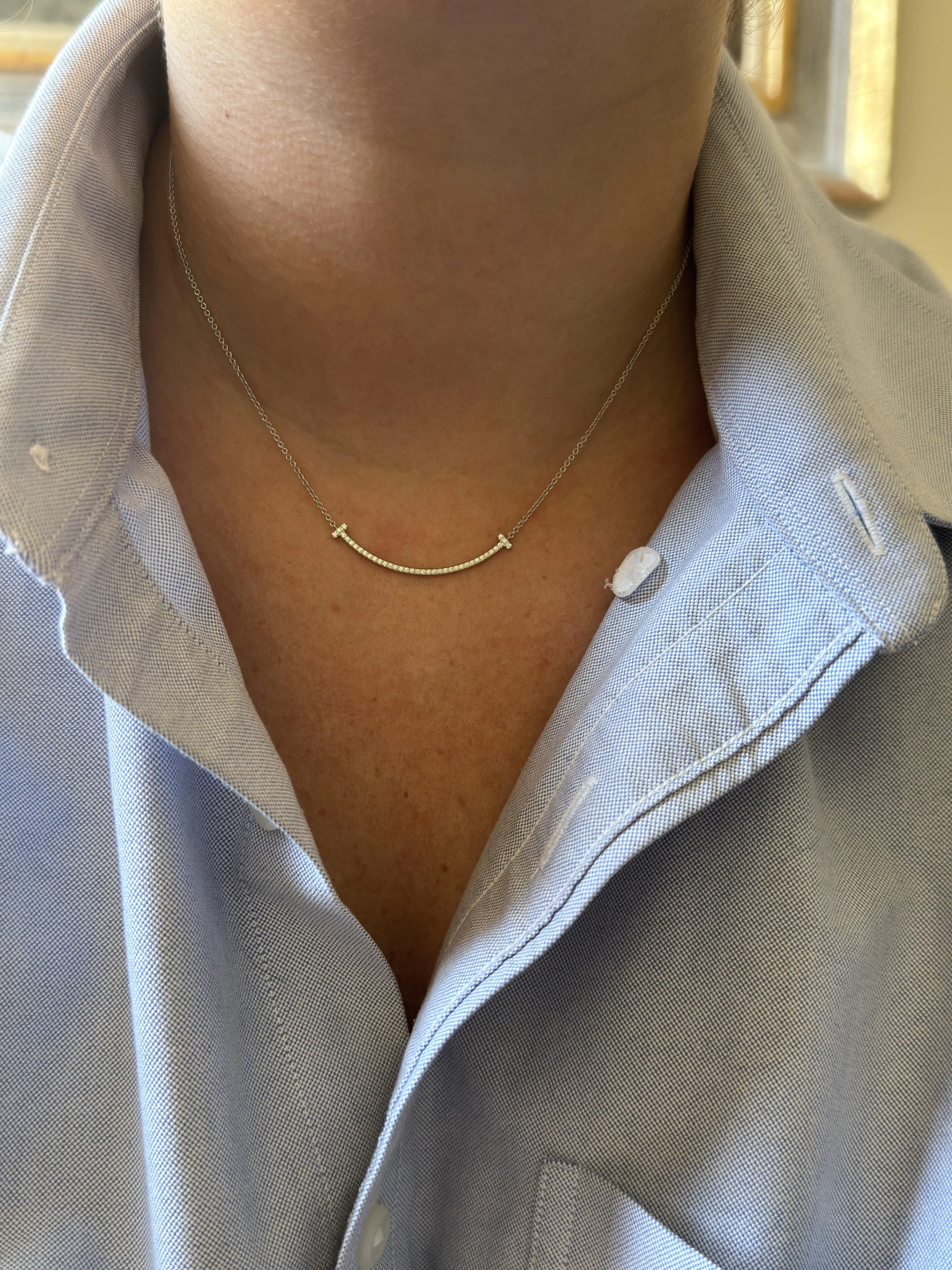 Tiffany  Co T Smile Diamond White Gold Necklace