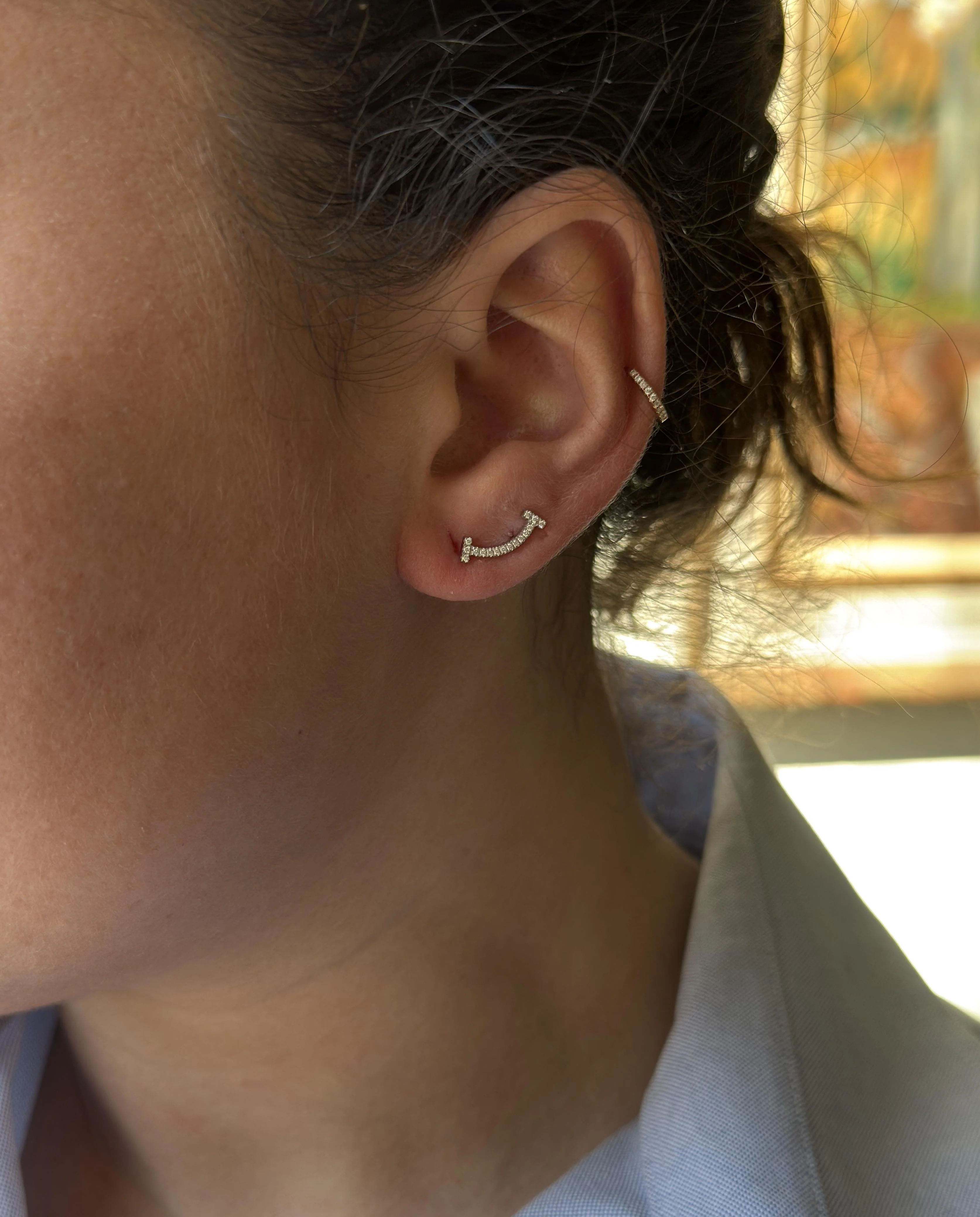 Tiffany  Co T Smile Diamond White Gold Stud Earrings