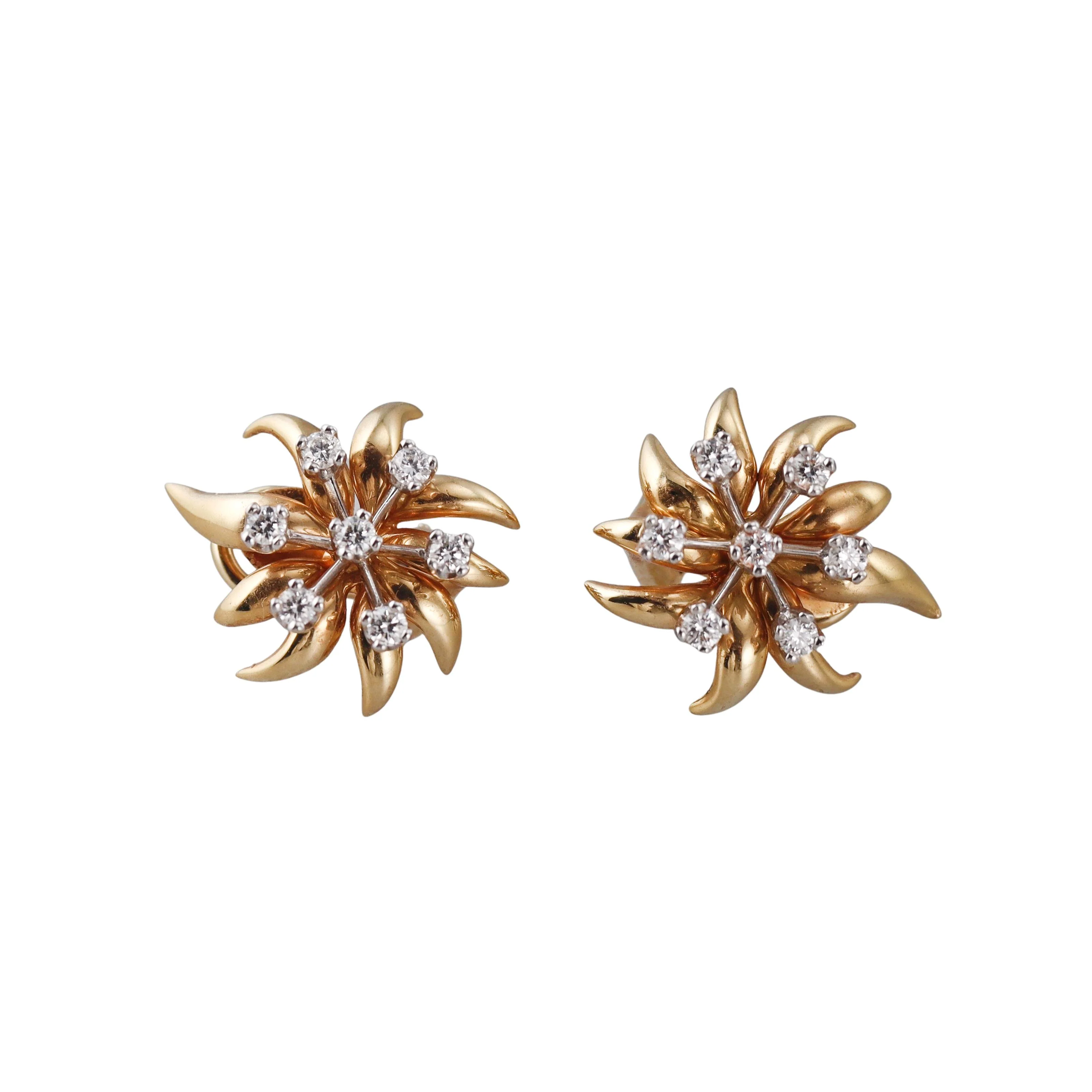 Tiffany Co Schlumberger Flame Diamond Gold Platinum Earrings