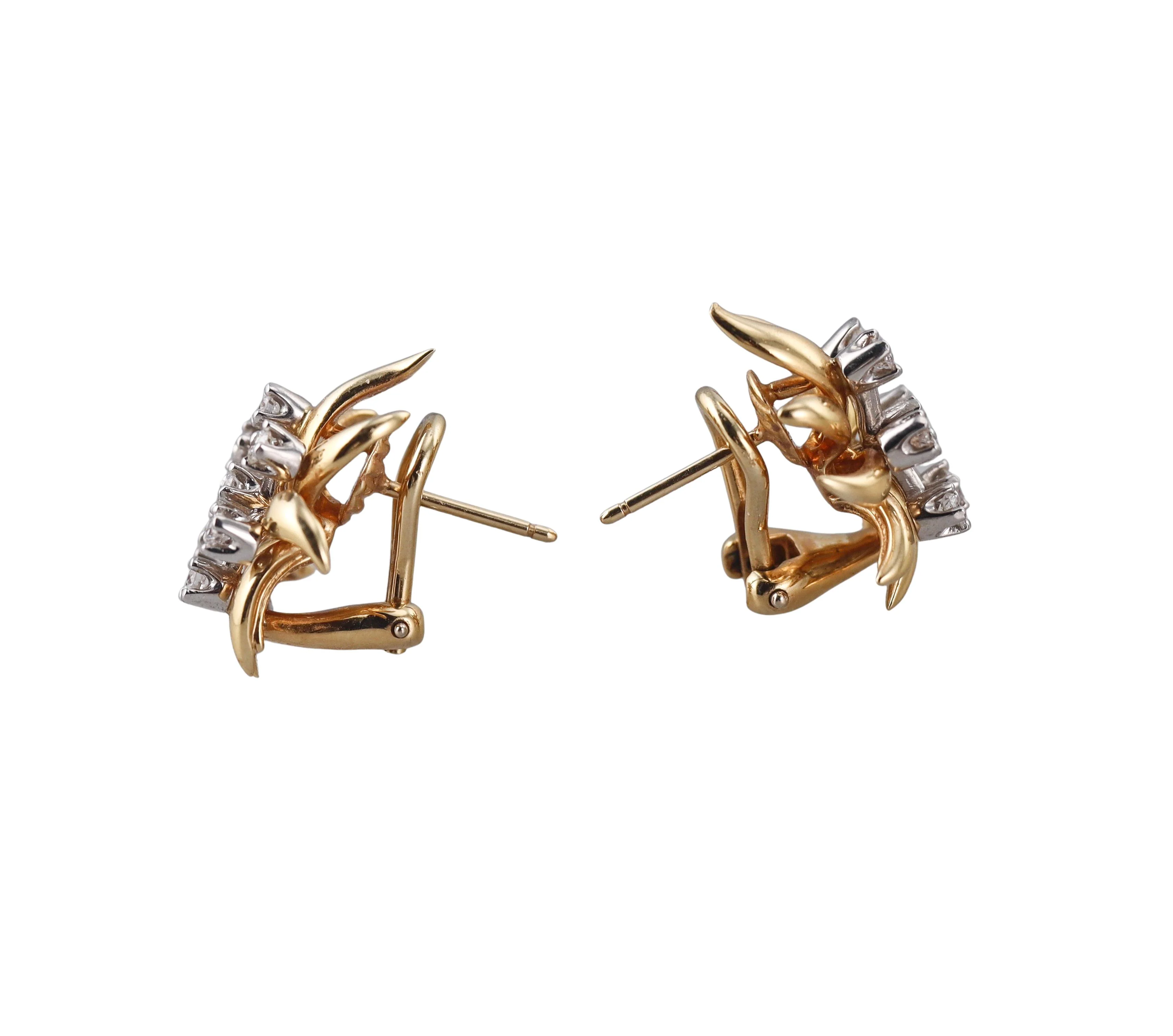 Tiffany Co Schlumberger Flame Diamond Gold Platinum Earrings