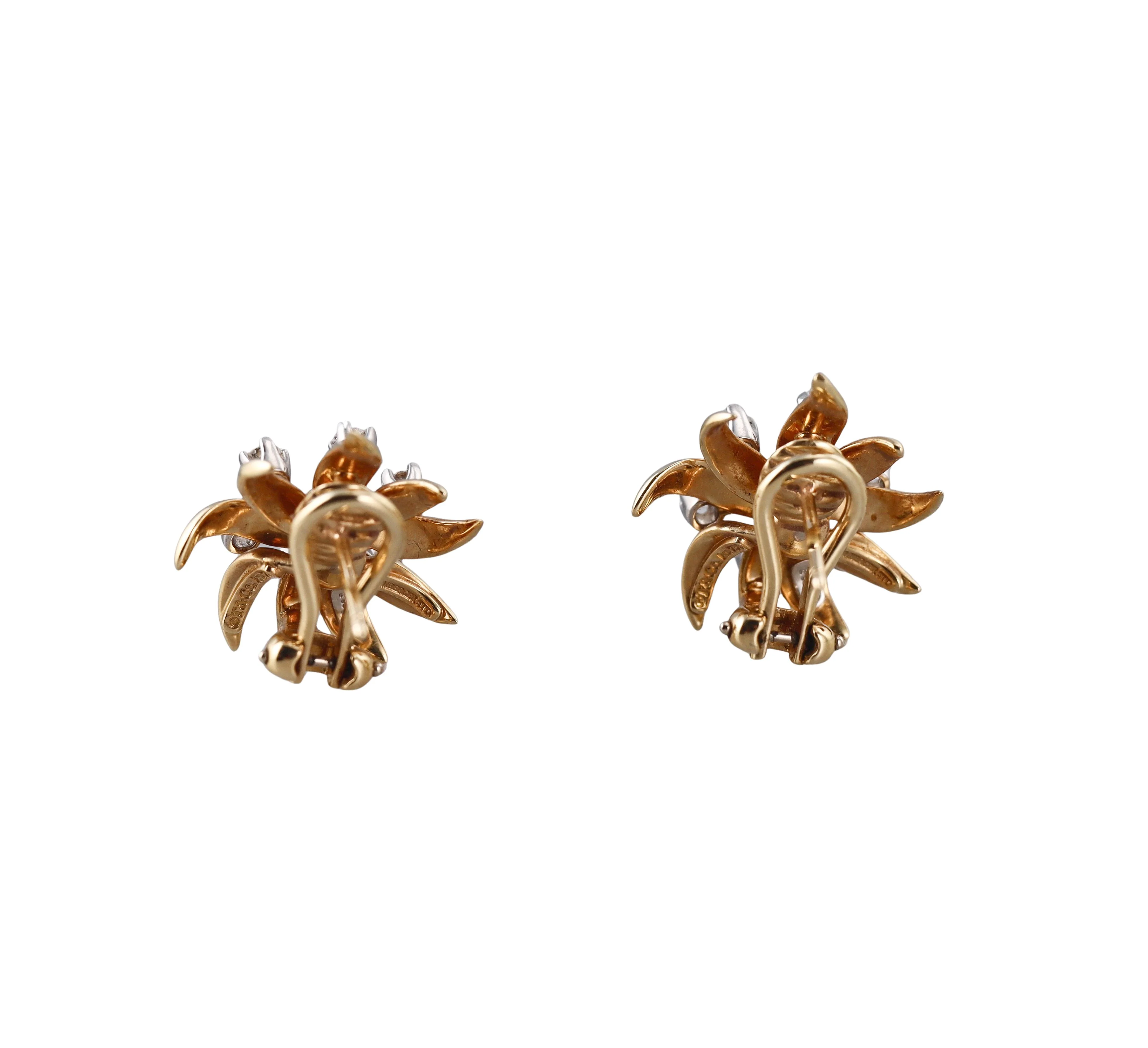 Tiffany Co Schlumberger Flame Diamond Gold Platinum Earrings