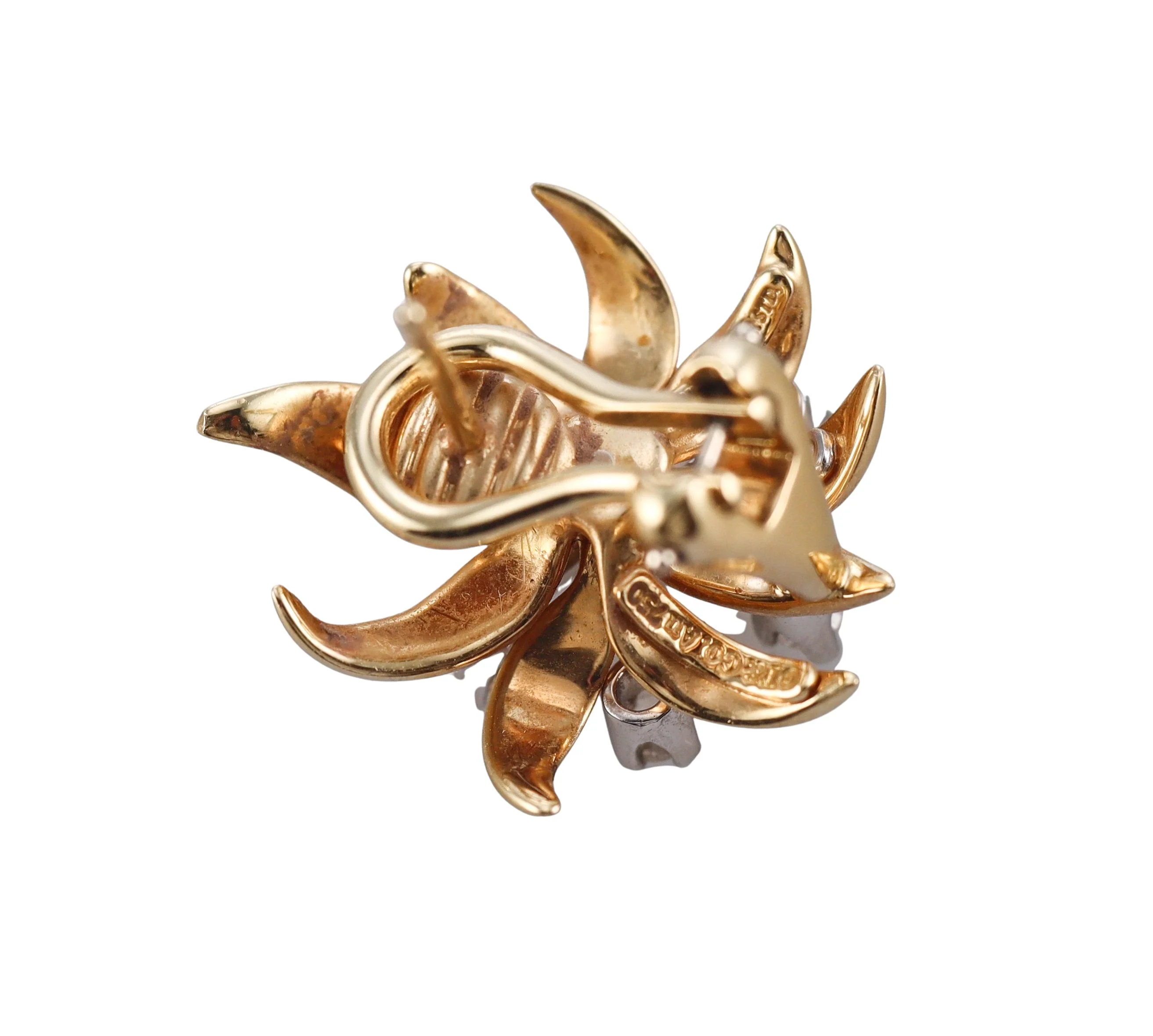 Tiffany Co Schlumberger Flame Diamond Gold Platinum Earrings