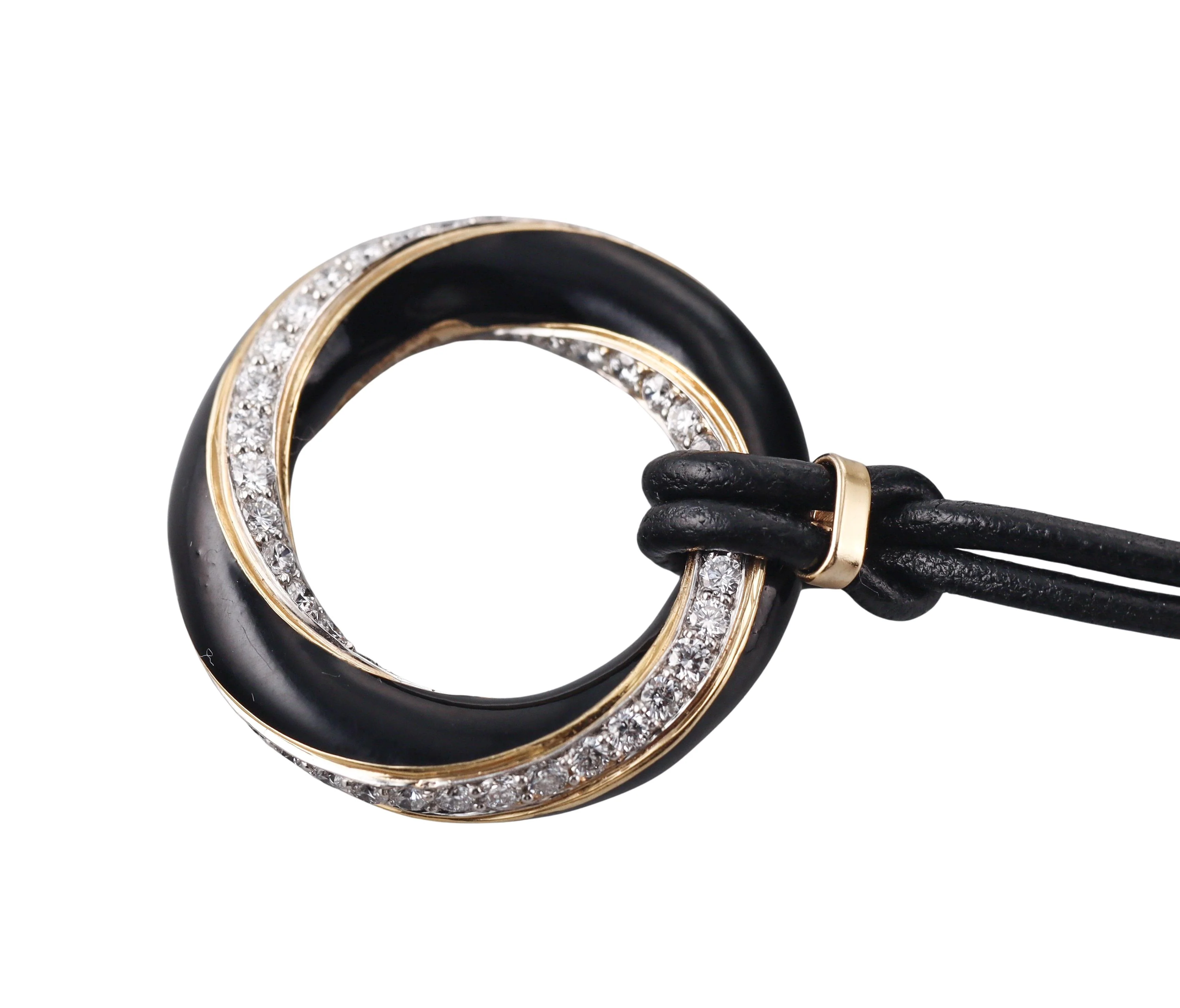 David Webb Gold Platinum Diamond Enamel Pendant Necklace