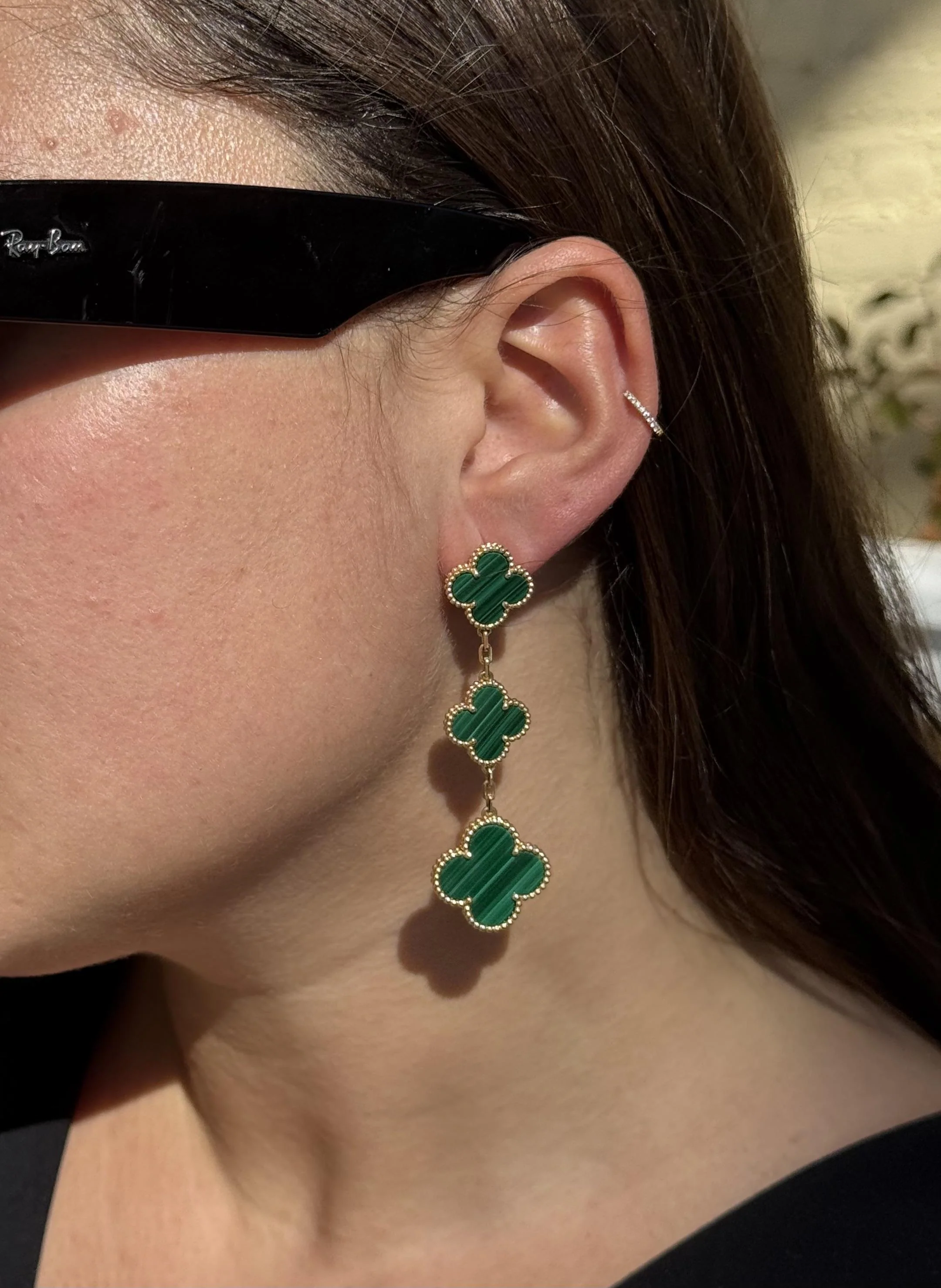 Van Cleef Arpels Magic Alhambra 3 Motifs Malachite Gold Earrings