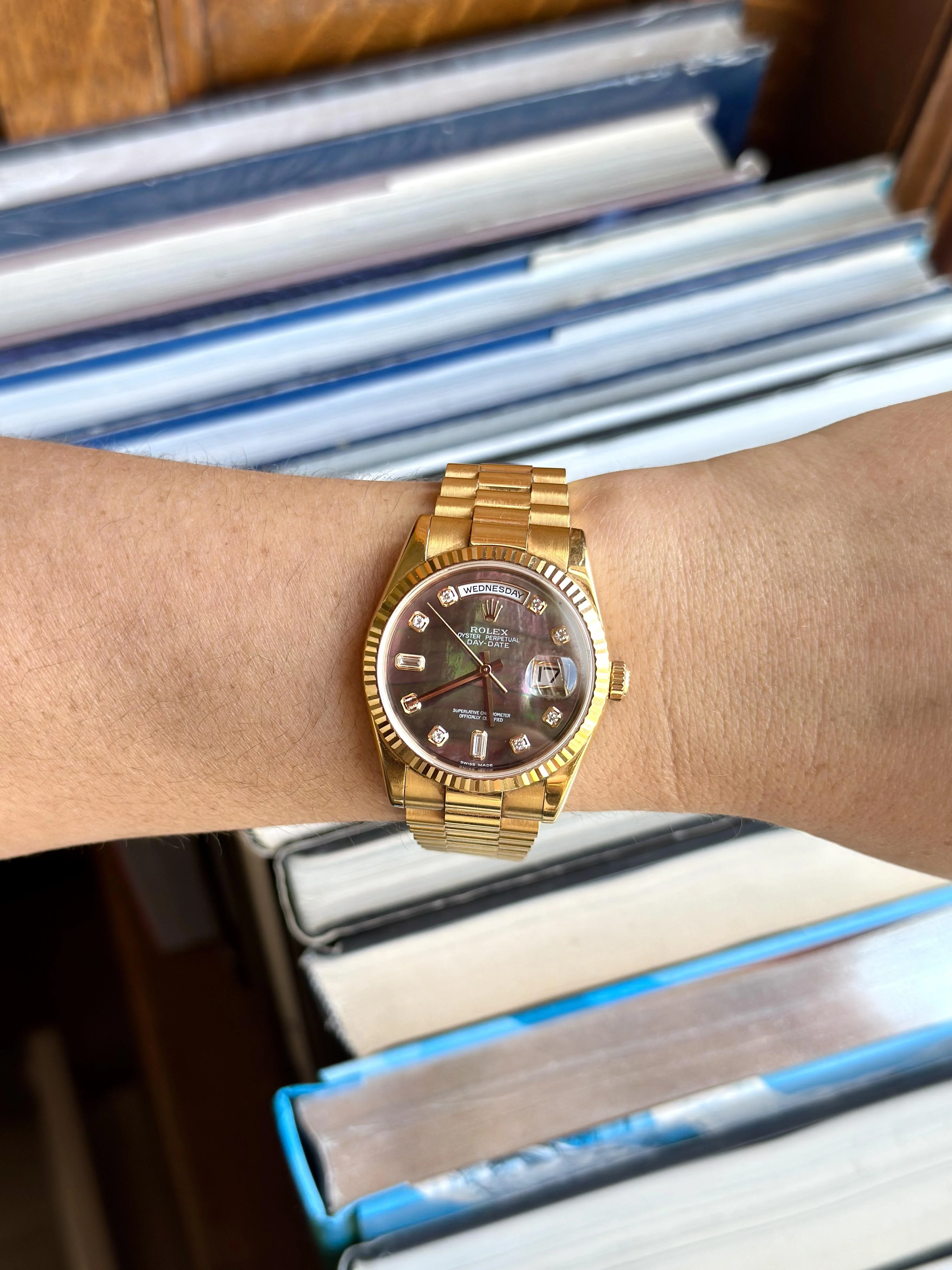 Rolex President Gold Diamond Tahitian Mother of Pearl Dial 36mm Watch 118236