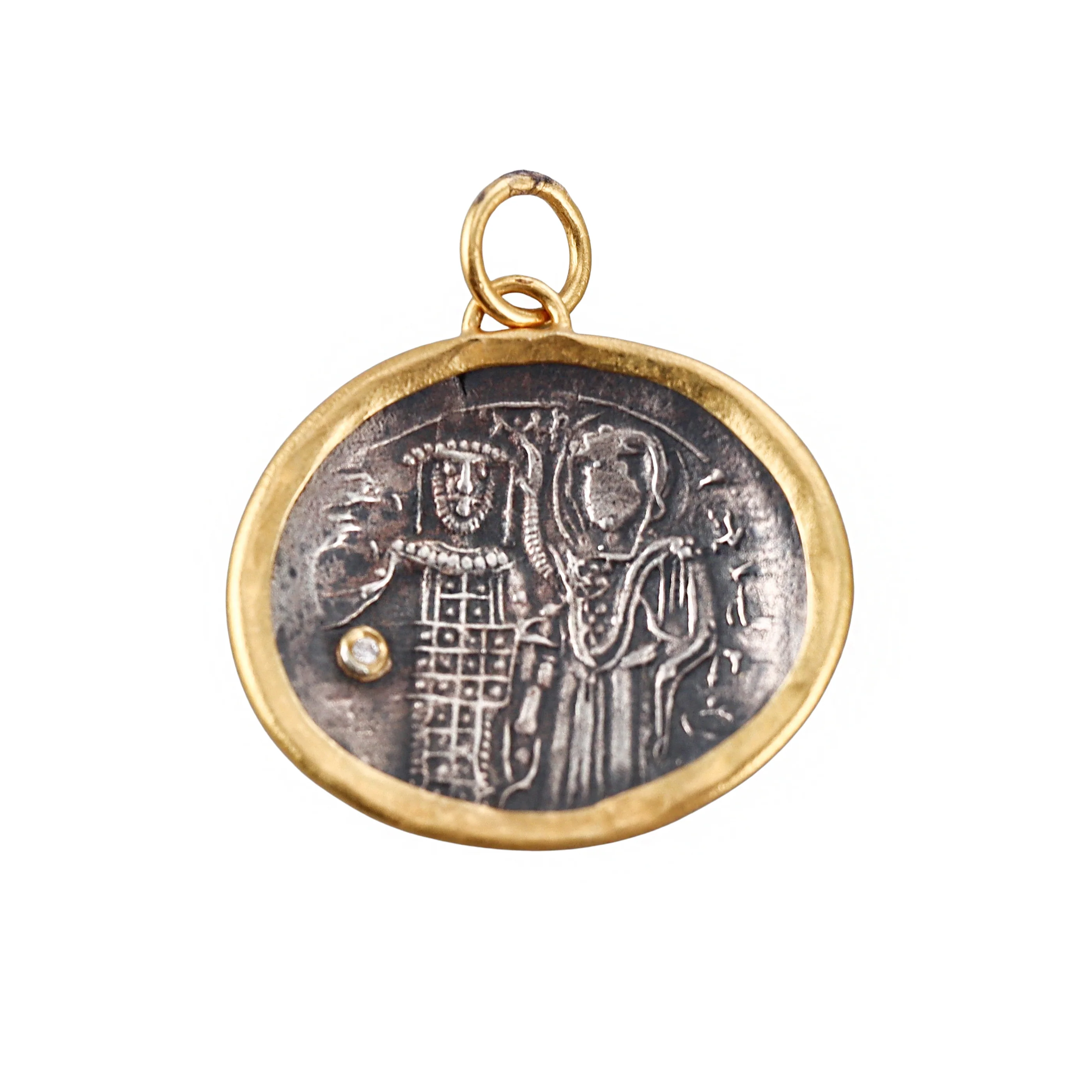 Ancient Inspired Gold Silver Diamond Justinien  Theodora Byzantine Pendant