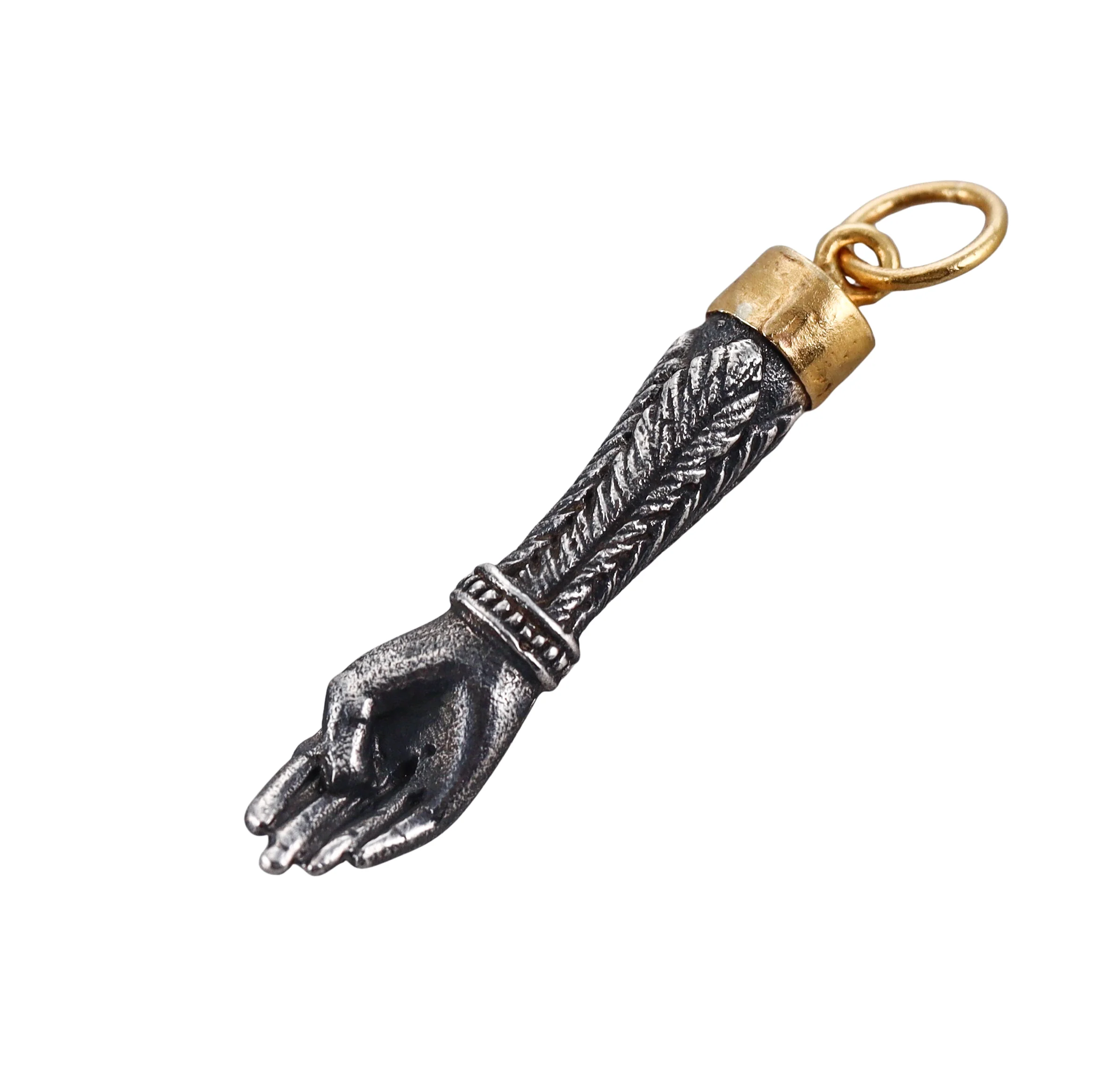 Ancient Inspired Gold Silver Diamond Figa Pendant Charm