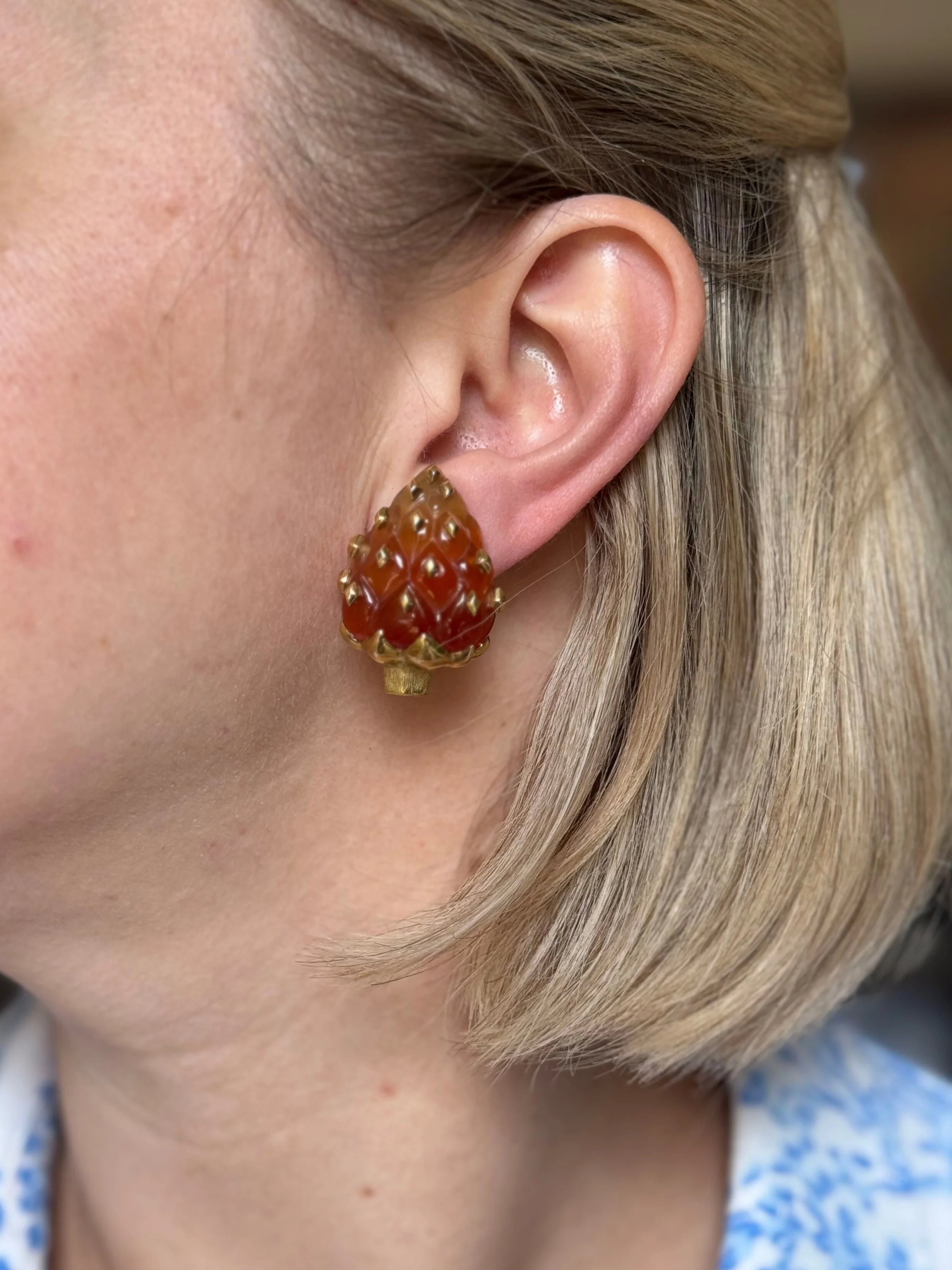 Seaman Schepps Gold Carnelian Artichoke Earrings