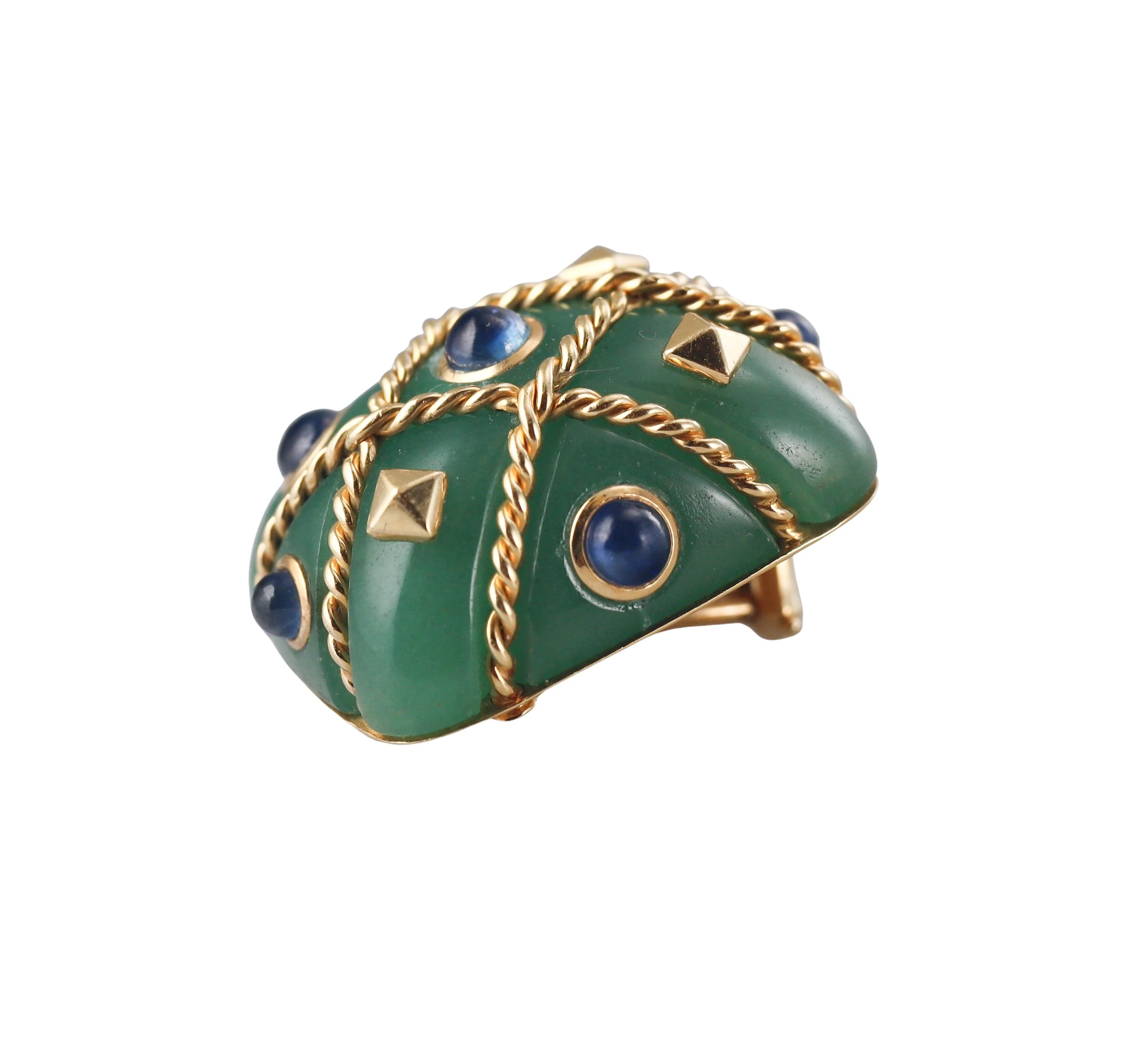 Seaman Schepps Aventurine Sapphire Gold Cage Earrings