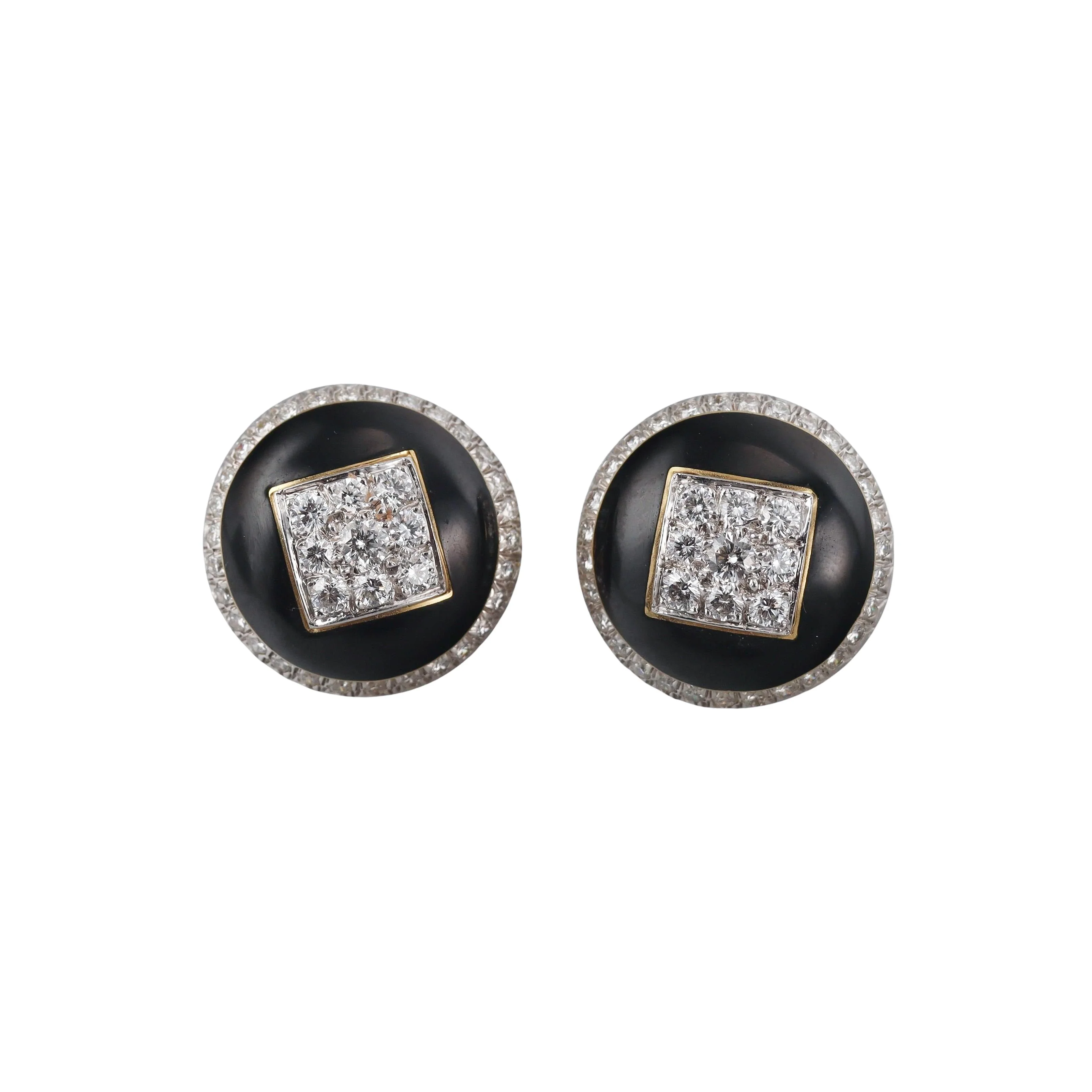 David Webb Diamond Enamel Gold Platinum Button Earrings