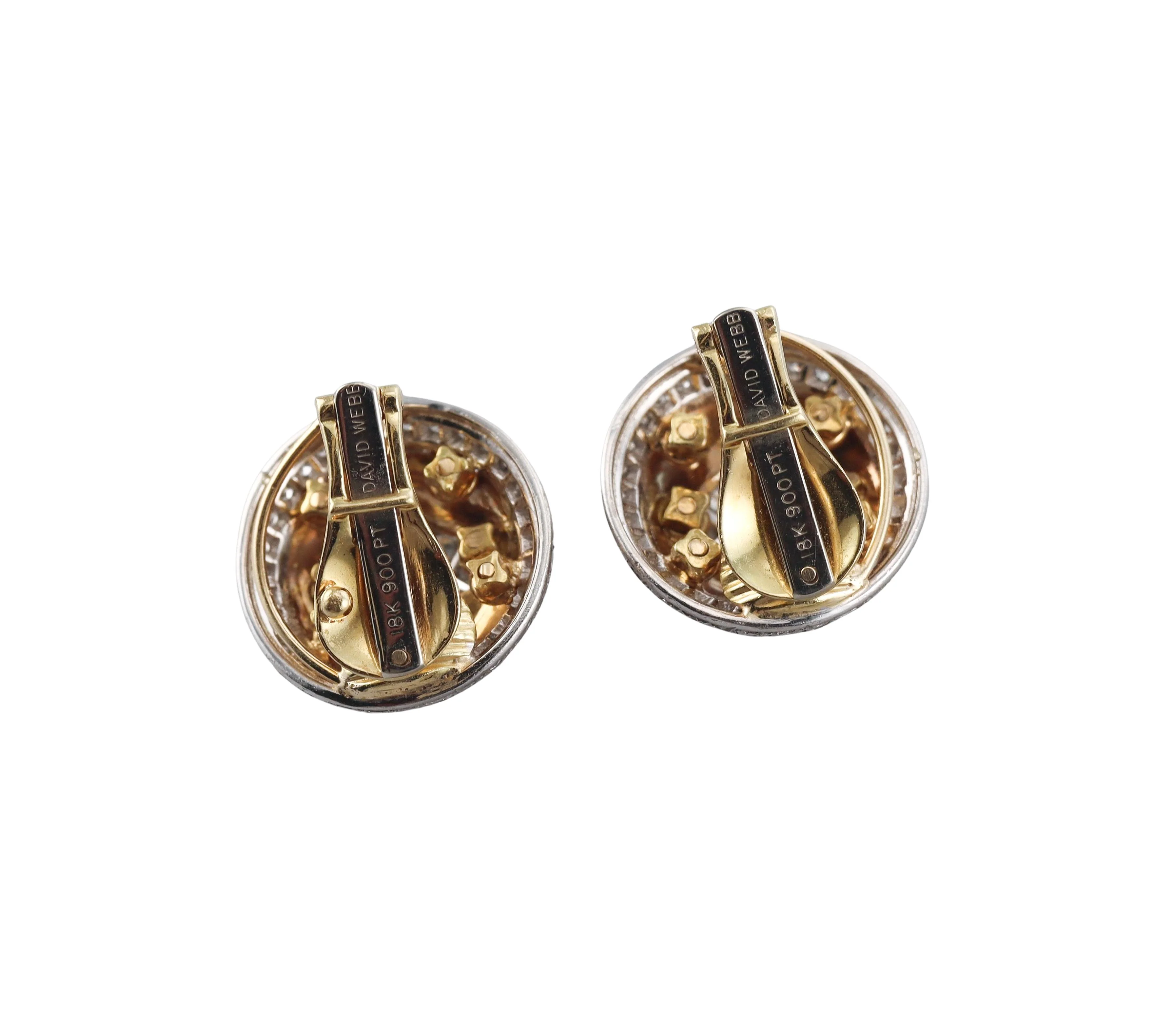 David Webb Diamond Enamel Gold Platinum Button Earrings