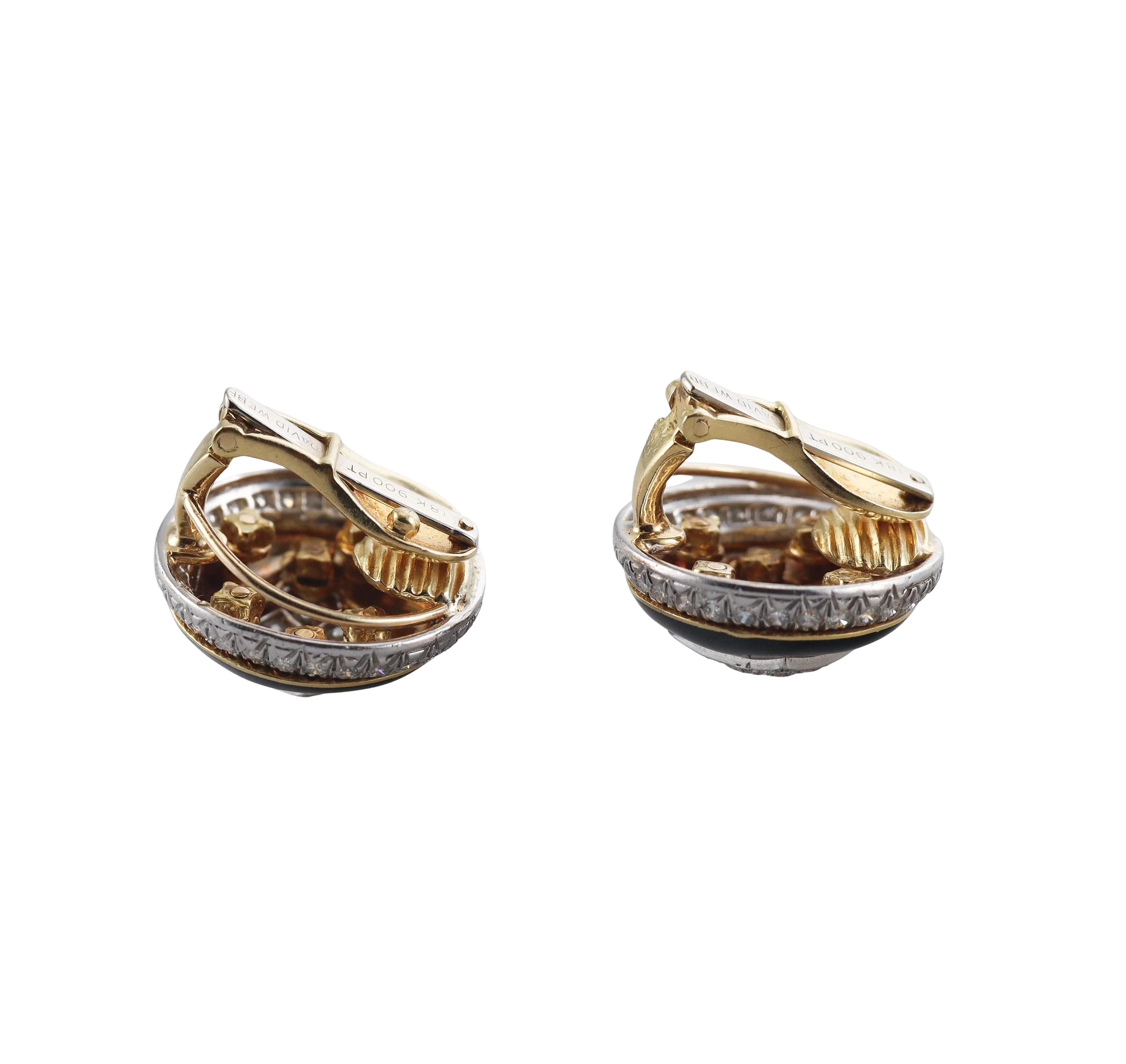 David Webb Diamond Enamel Gold Platinum Button Earrings