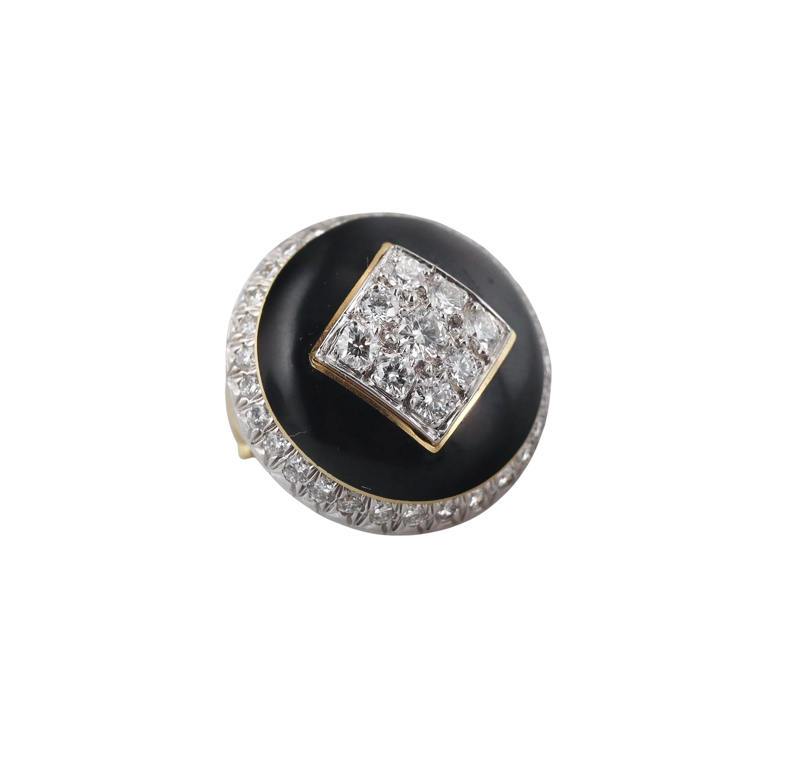 David Webb Diamond Enamel Gold Platinum Button Earrings