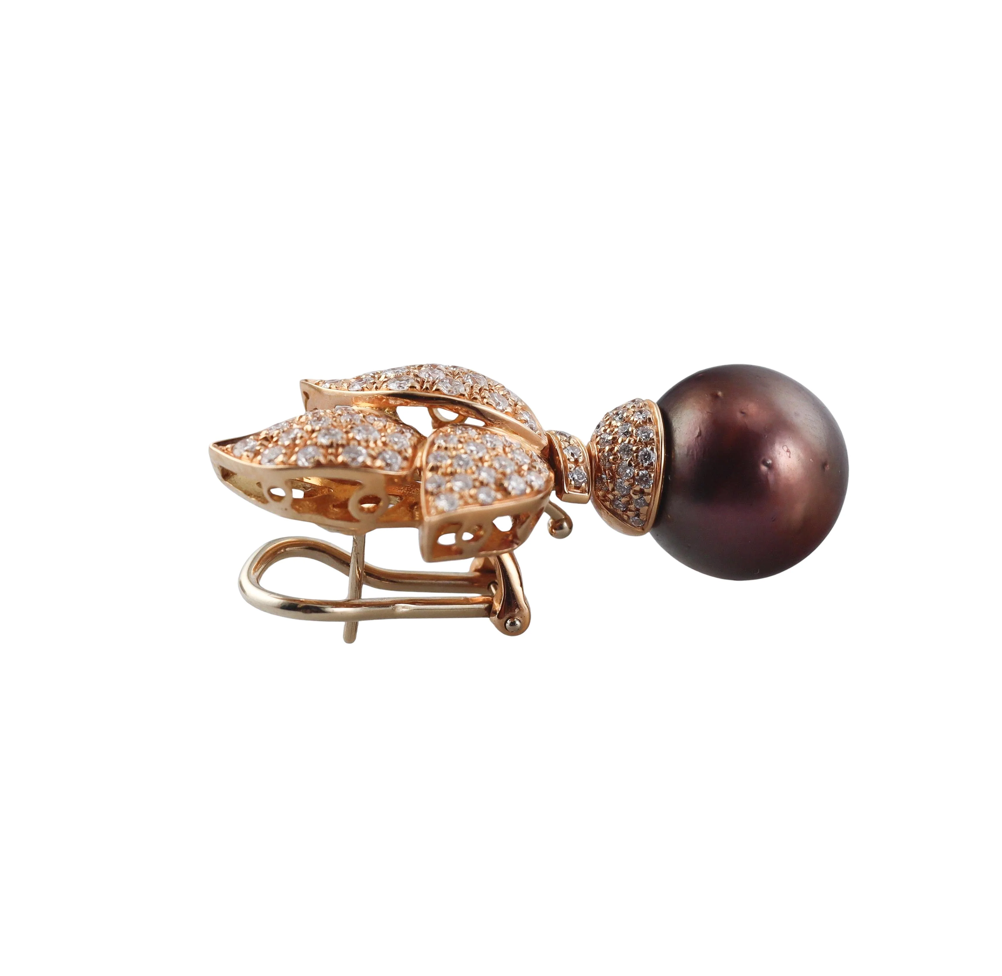 Diamond South Sea Pearl Gold Night  Day Earrings