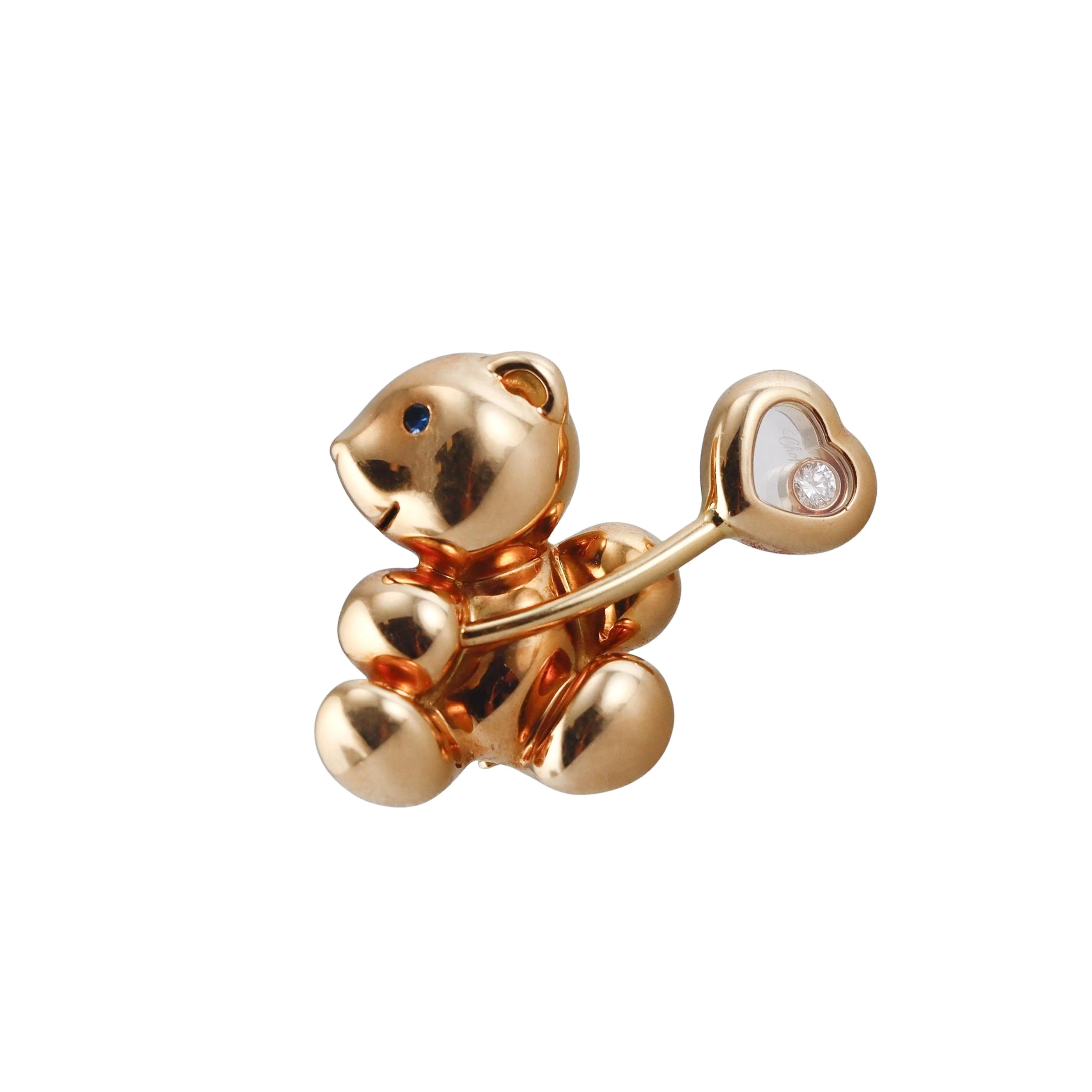 Chopard Happy Diamonds Sapphire Teddy Bear Heart Balloon Gold Brooch Pin