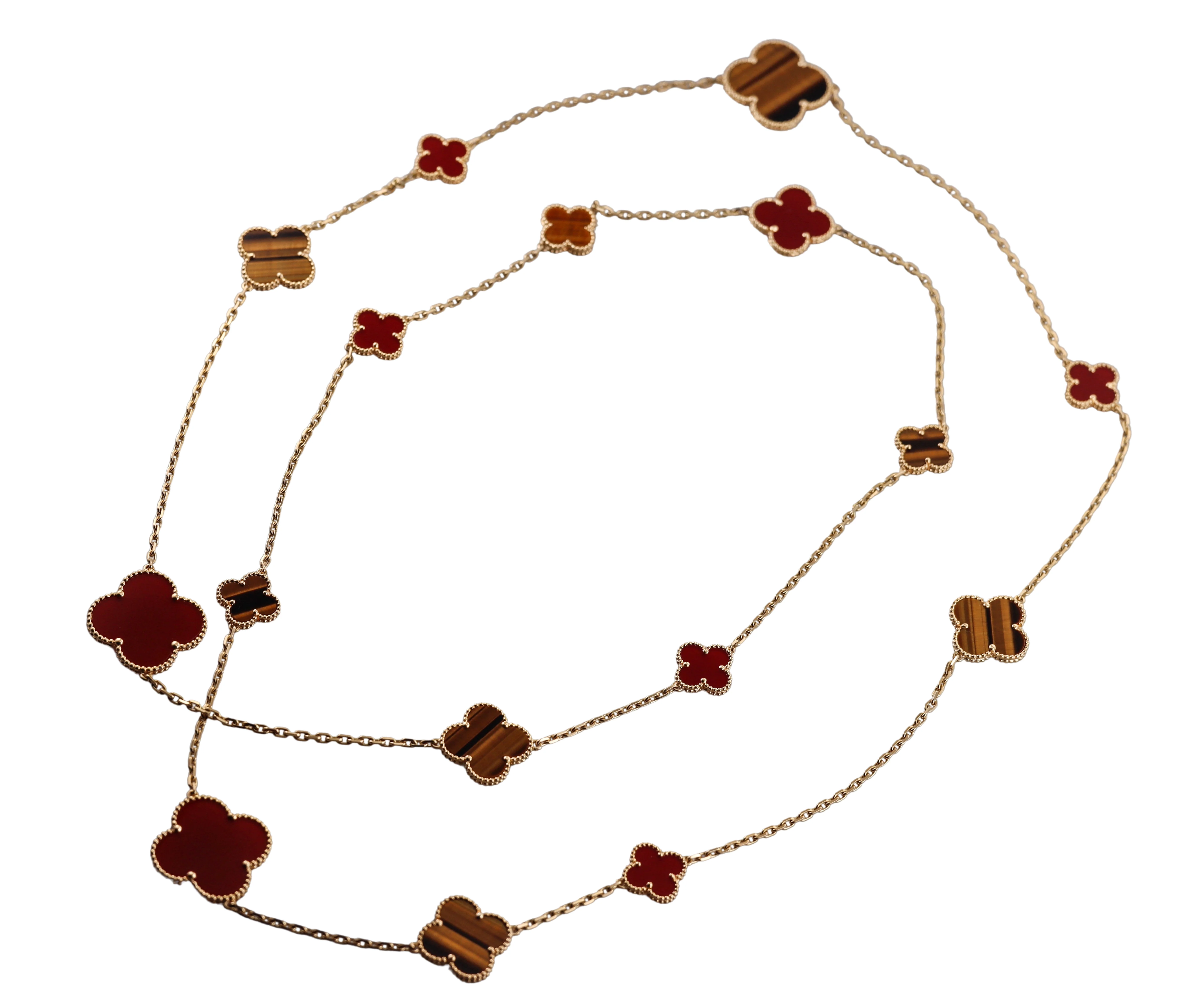 Van Cleef Arpels Magic Alhambra Carnelian Tigers Eye 16 Motif Necklace