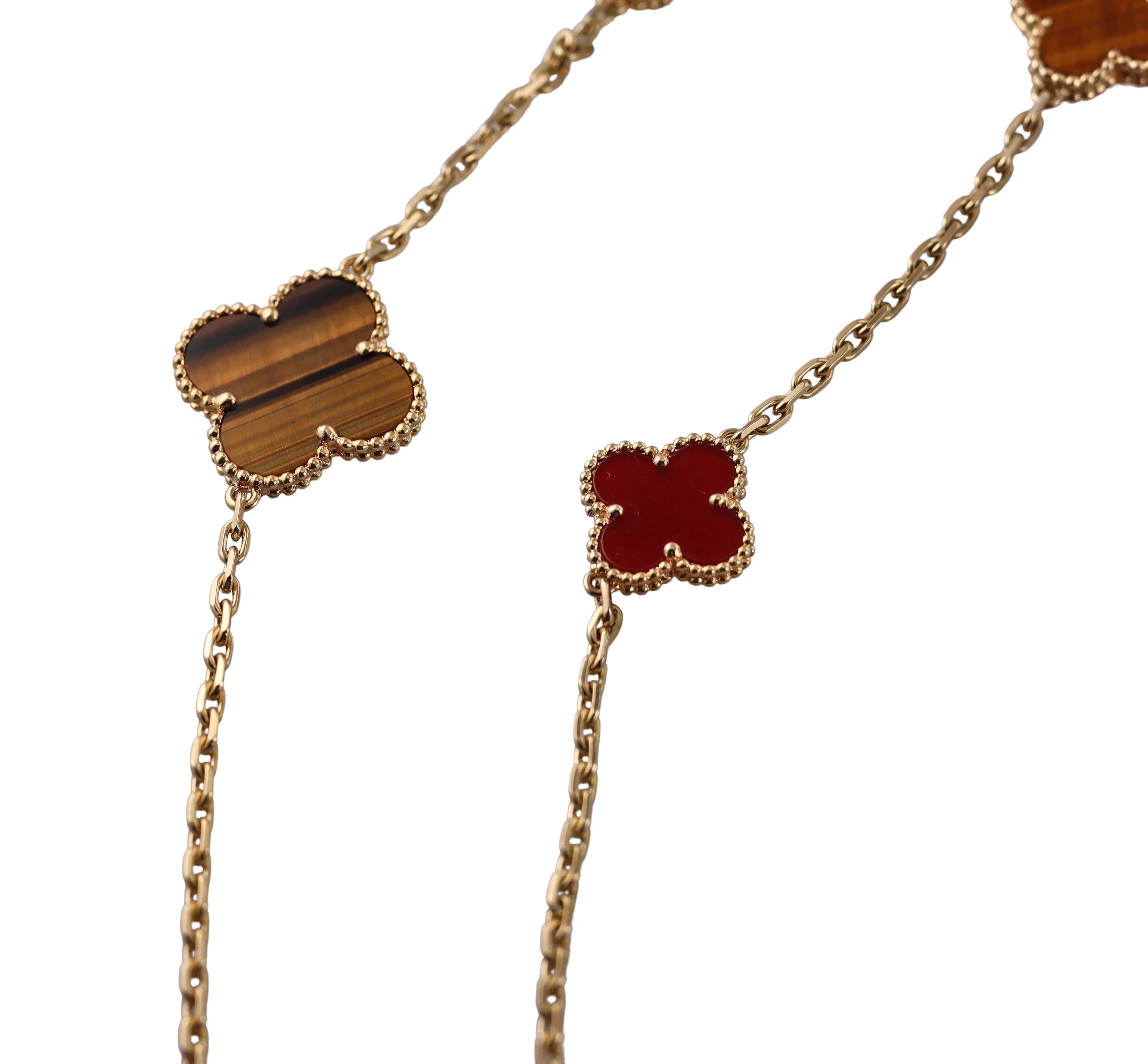 Van Cleef Arpels Magic Alhambra Carnelian Tigers Eye 16 Motif Necklace