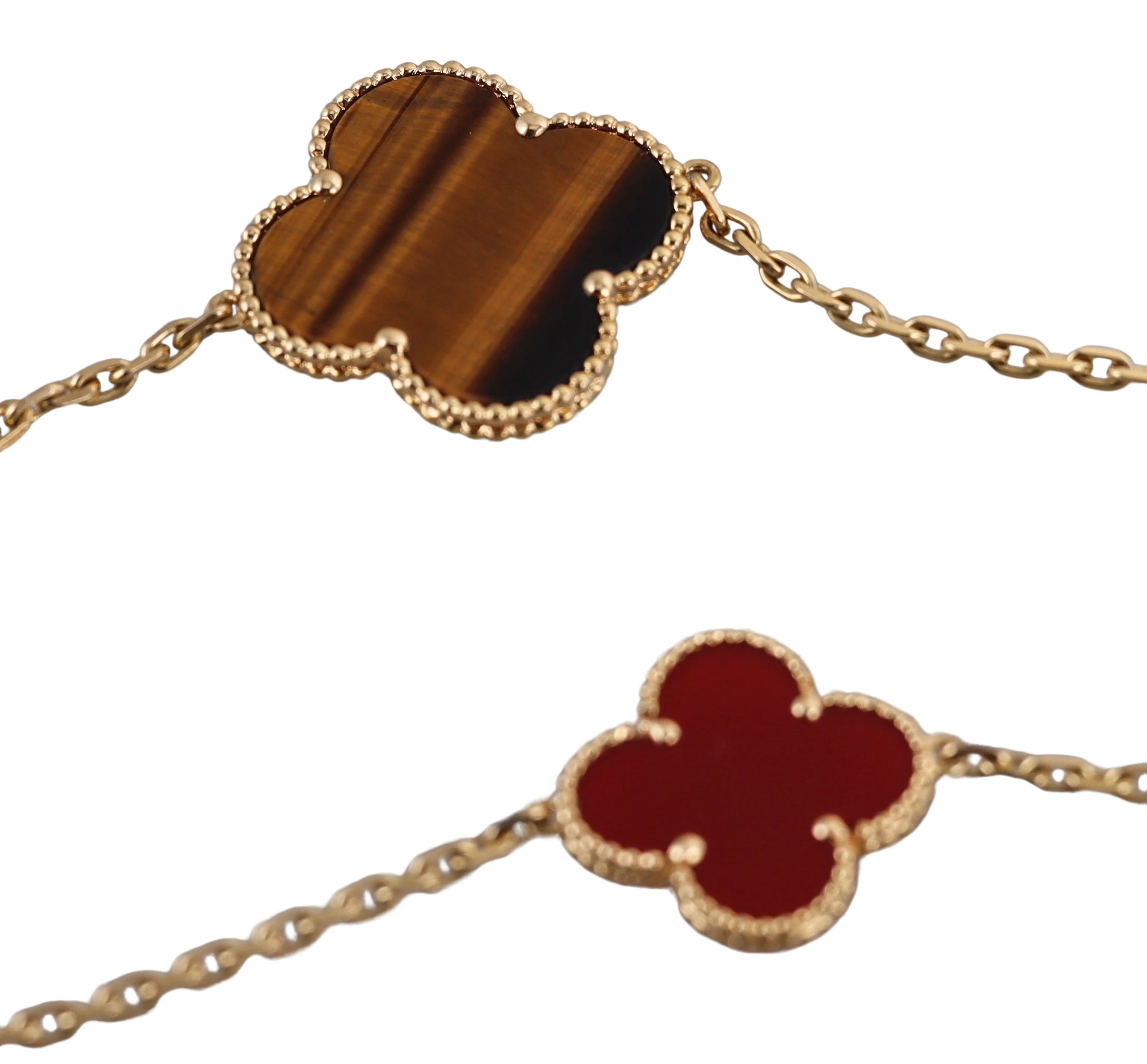 Van Cleef Arpels Magic Alhambra Carnelian Tigers Eye 16 Motif Necklace