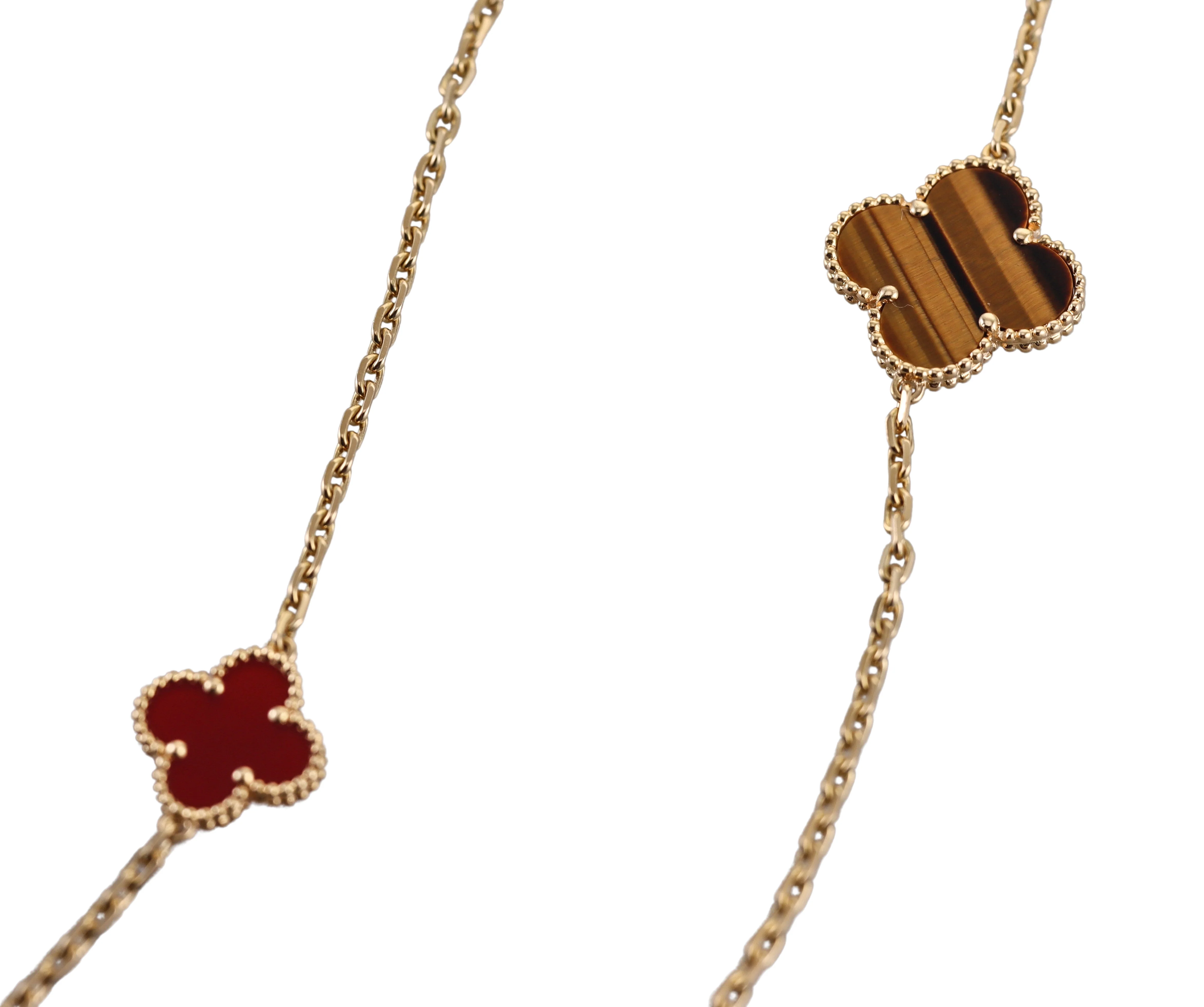 Van Cleef Arpels Magic Alhambra Carnelian Tigers Eye 16 Motif Necklace